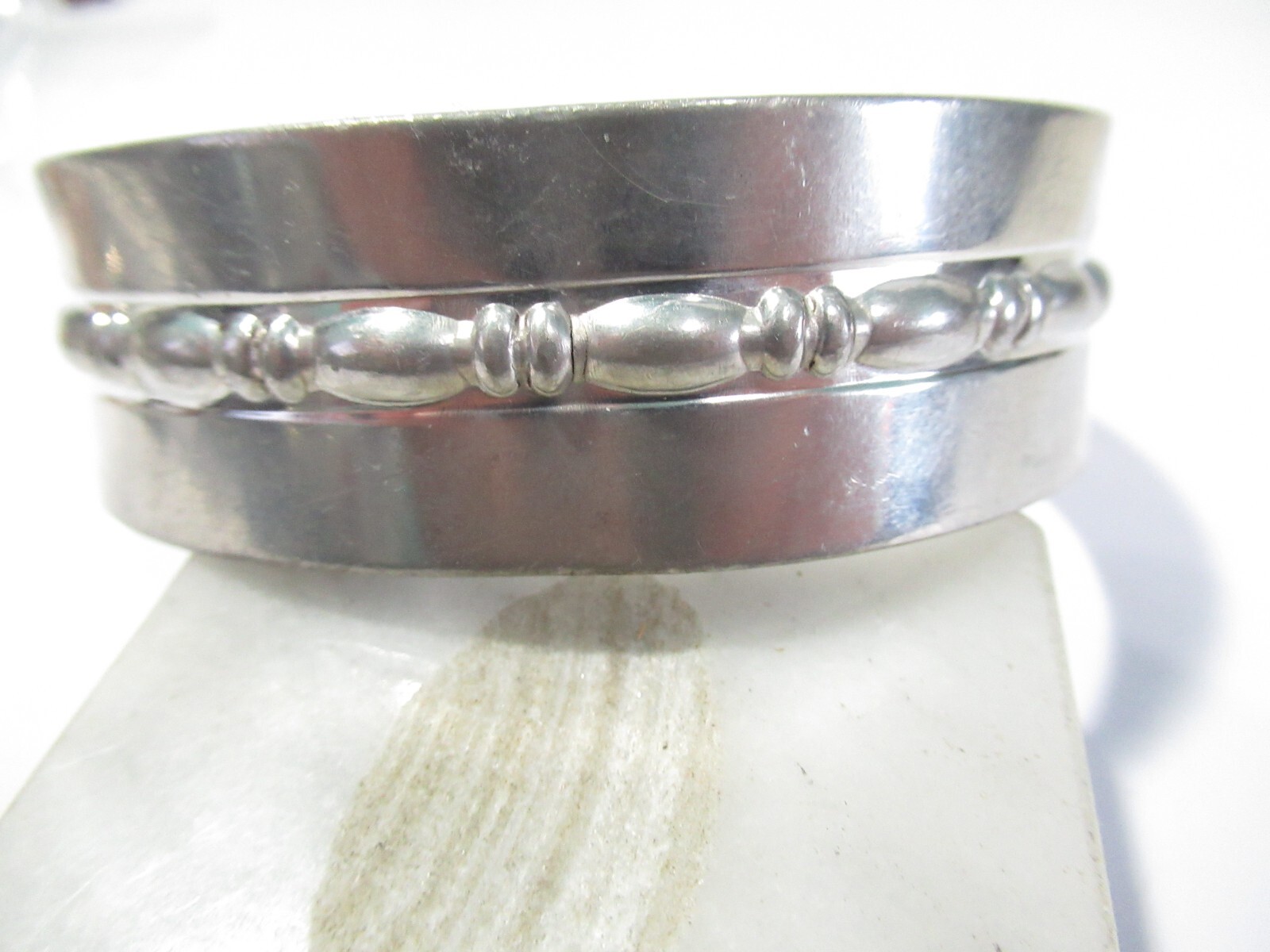 Mens or Large Size Cuff Bracelet Silver Tone Signed Garden Pewter