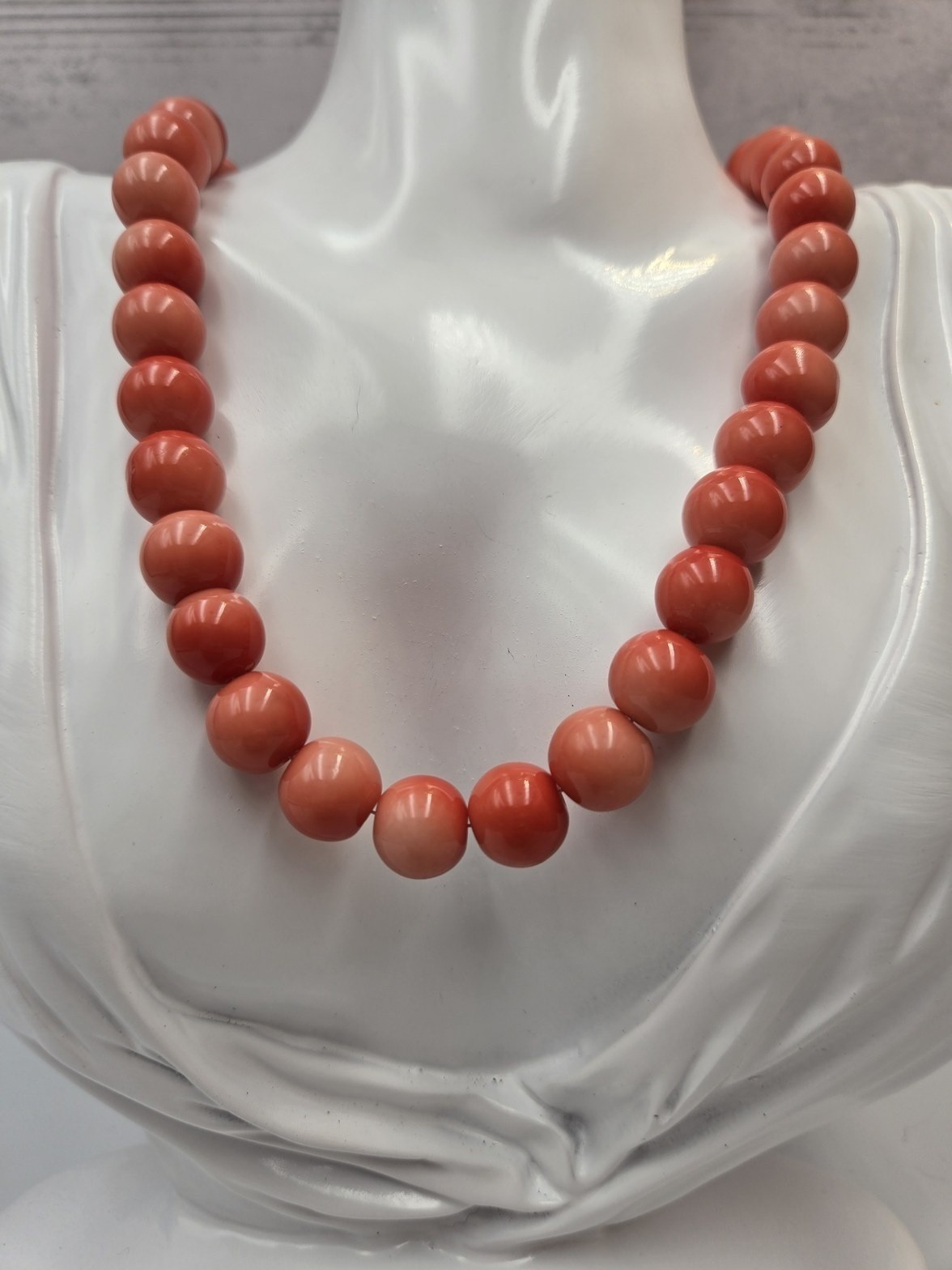 Coral color Bead Necklace Silver-Tone Filigree Clasp Pink fashion jewelry 113