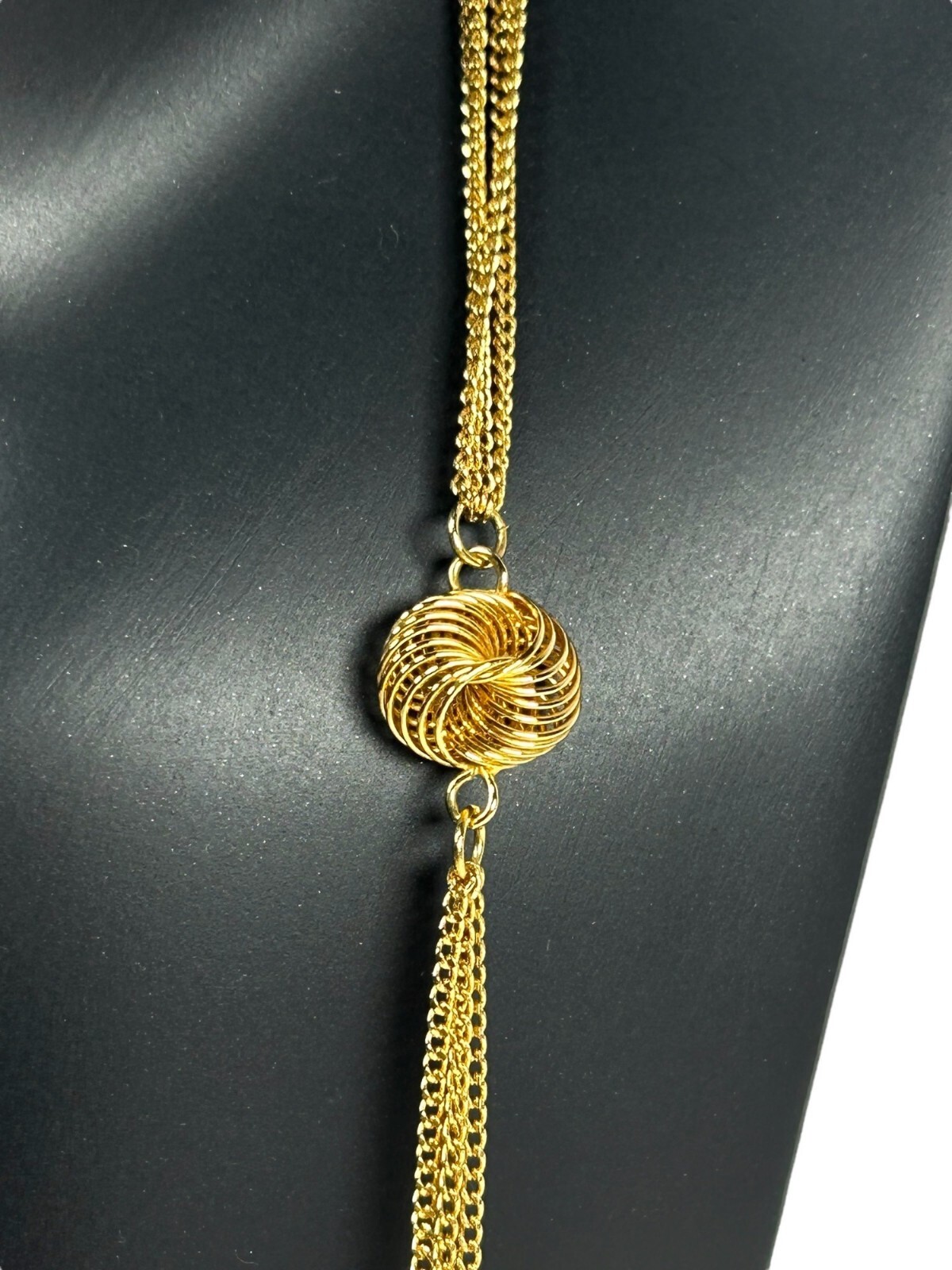TRIFARI Necklace Filigree Wire Wrap Gold Tone Beaded Layering Long Length 27”