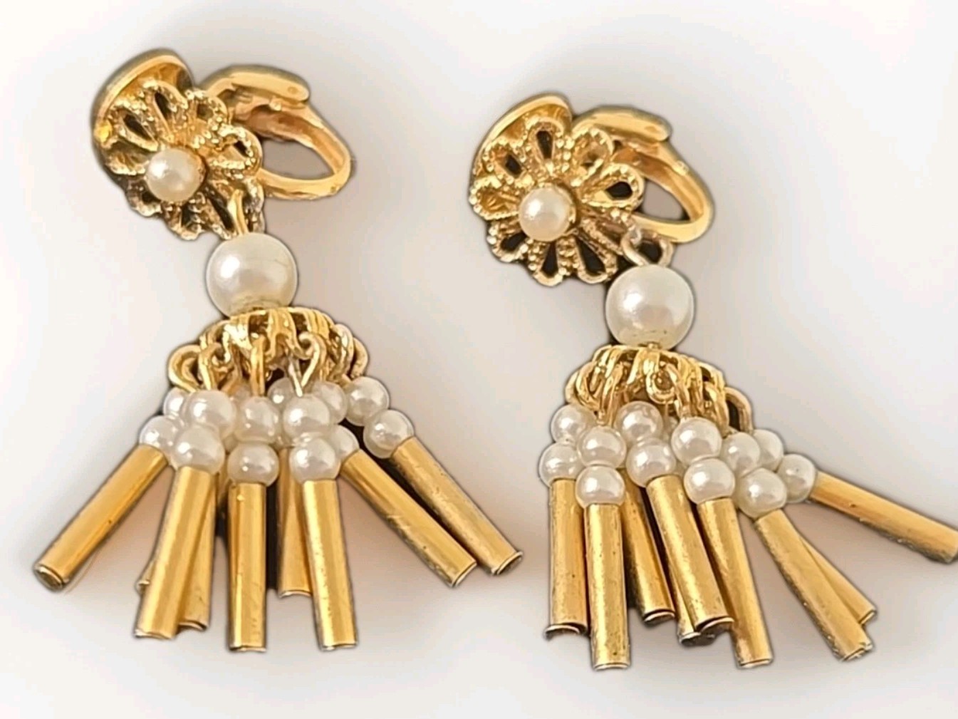 Vintage Coro Faux Pearl Chandelier Adjustable Clip On Earrings 1950s