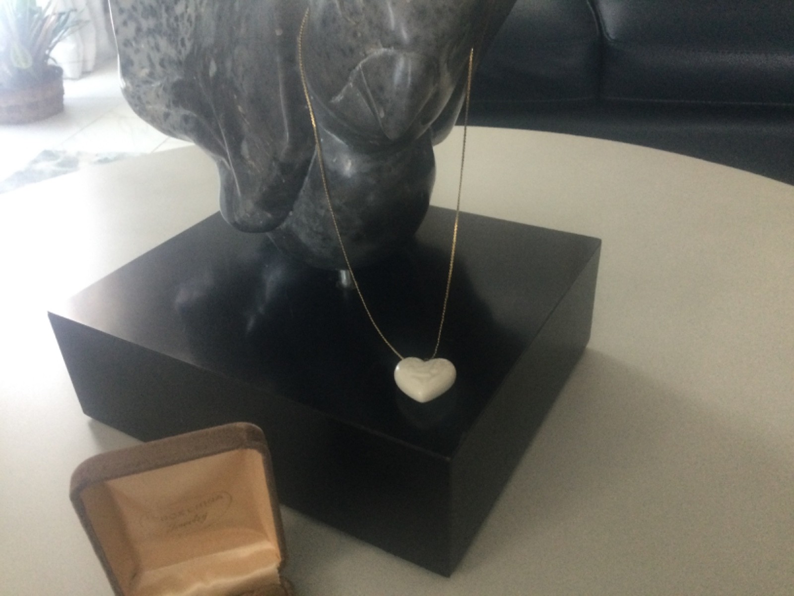 Vtg Lenox Porcelain Puff Heart Rose Pendant/ 1/20/12kGF Necklace w/ Original Box