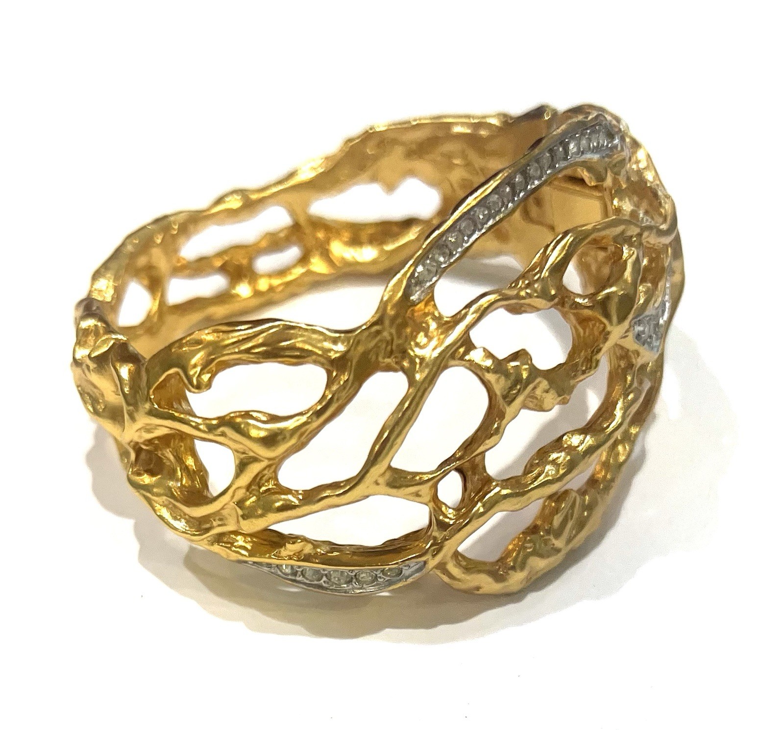 Elizabeth Taylor Gold Tone & Crystal Hinged Bracelet Signed