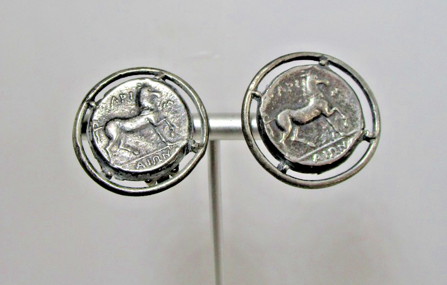 Vintage Alva Studio Horse Museum Replica Silver Tone Clip Earring