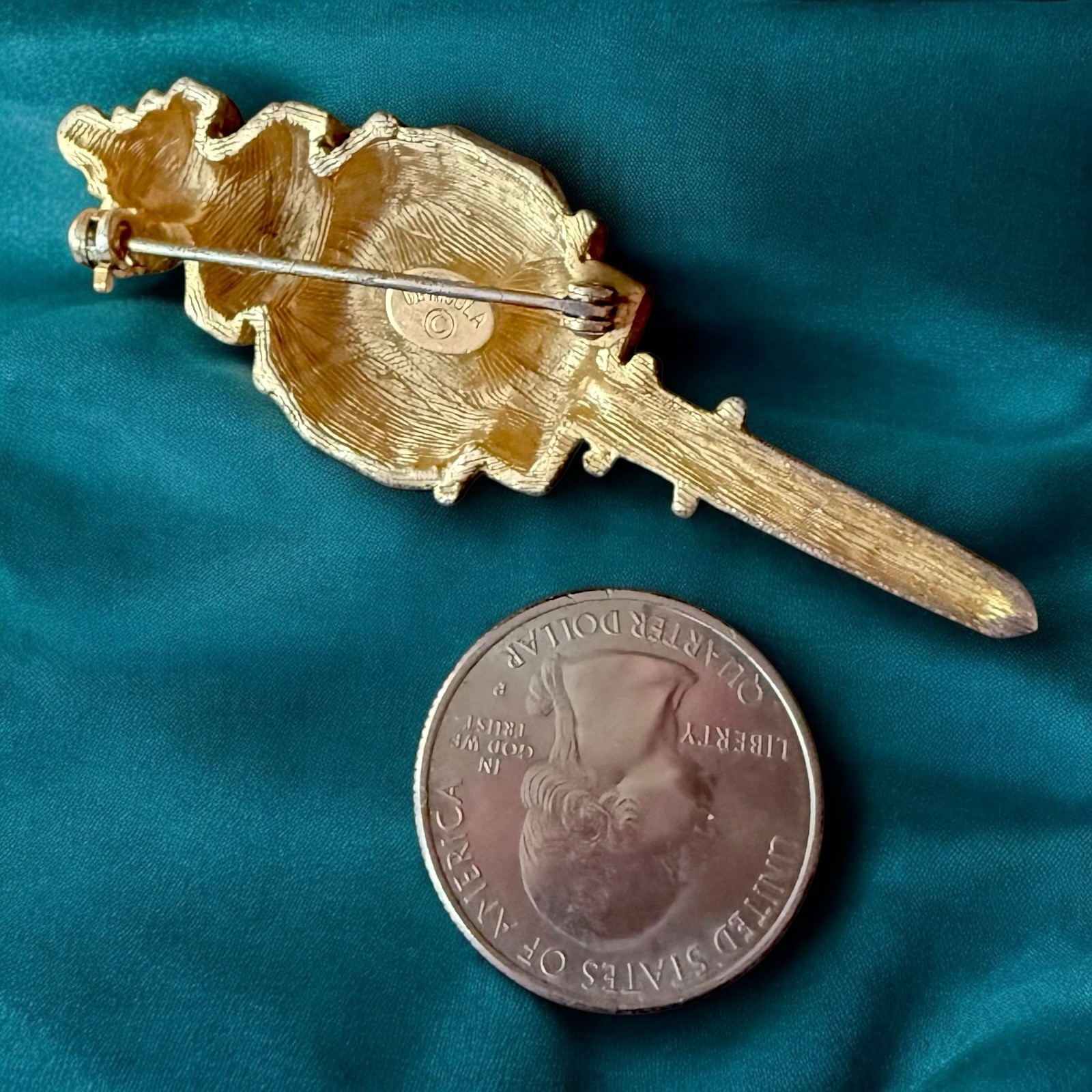 De Nicola Brooch Gold Tone Lamp Post Blue Rhinestone Signed Figural Pin