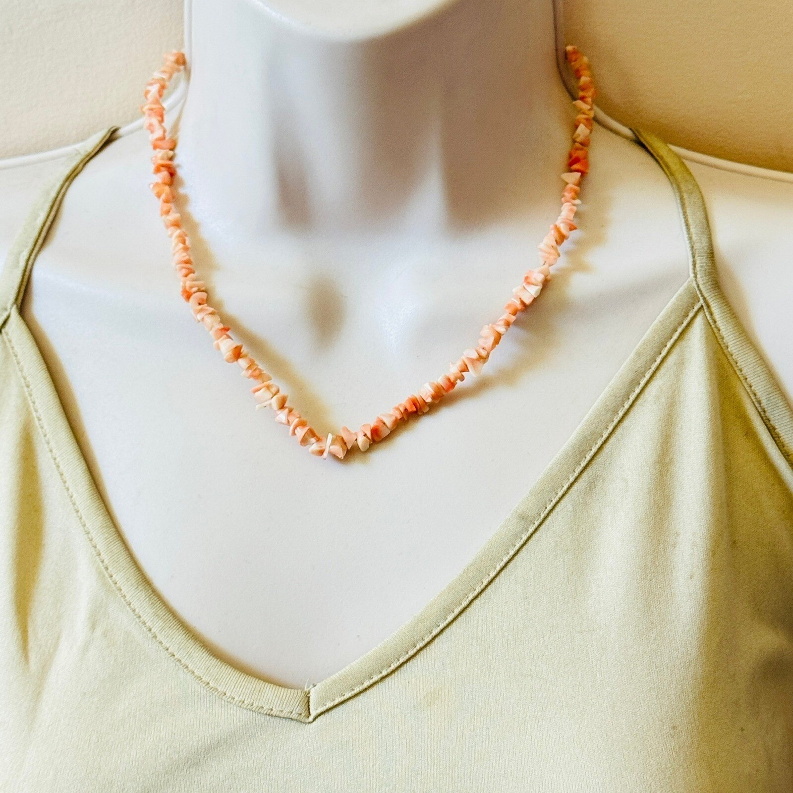 VTG Mediterranean Pink chip Coral Natural Necklace dainty Genuine Italy 17″L