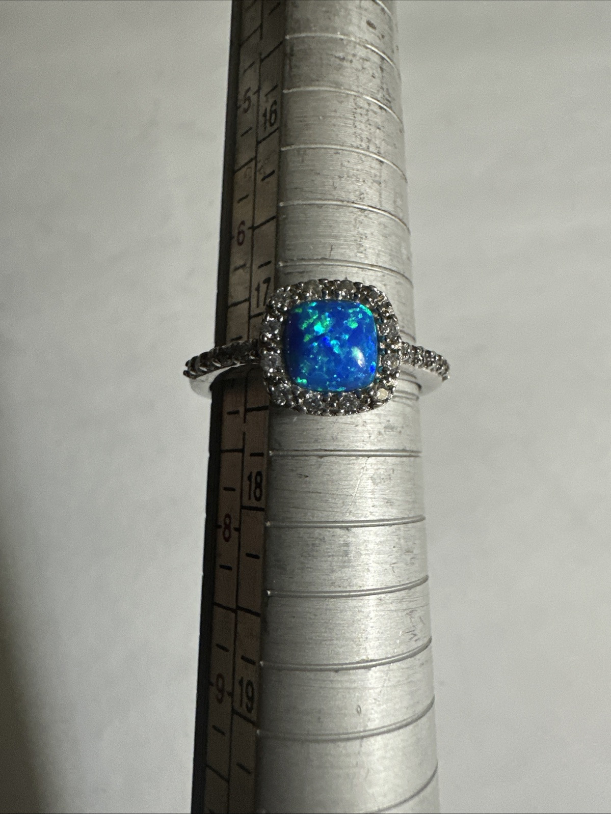Sterling Silver Signed PAJ 925 CN Blue Opal Ring Size 7