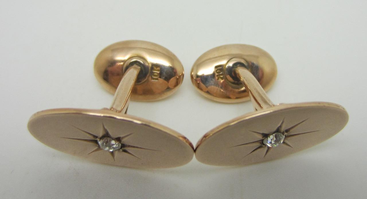 Vintage 10K Rose Gold Starburst Cufflinks with Old European Cut Diamond – LB2559