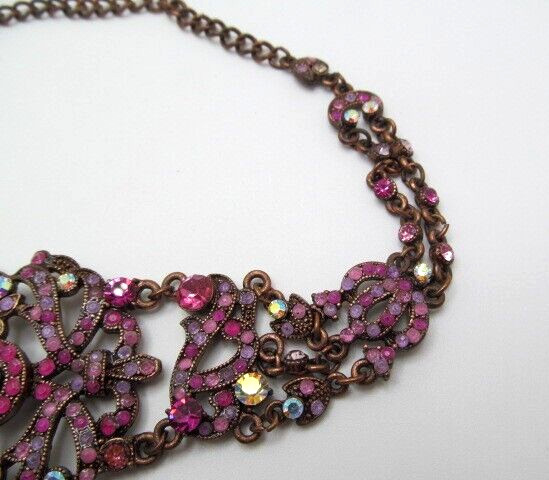 Vintage VCLM Stunning Sparkling Pink Magenta Crystal Crest Link Choker Necklace