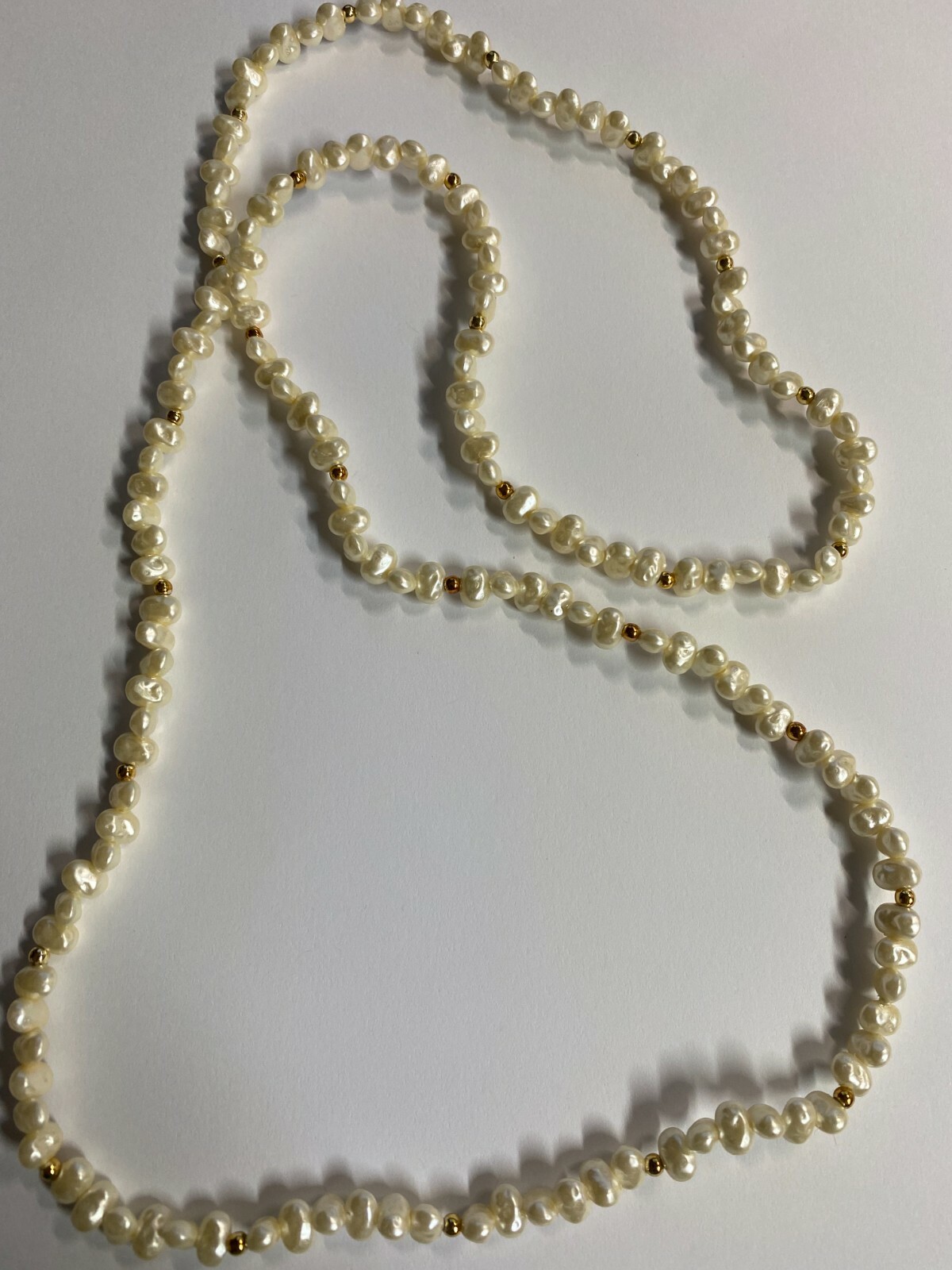 Vintage Freshwater Pearl Gold tone Beads Single Strand Necklace, no clasp