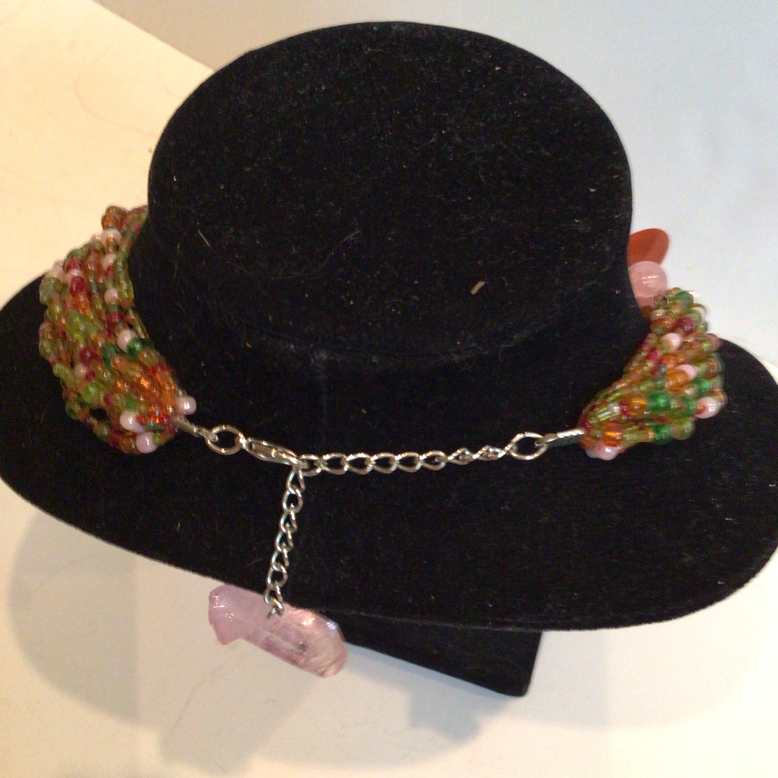 SPECIAL SEBBAG VON MUSULIN NECKLACE STERLING FLOWER W/GORGEOUS GLASS BEADS 20”