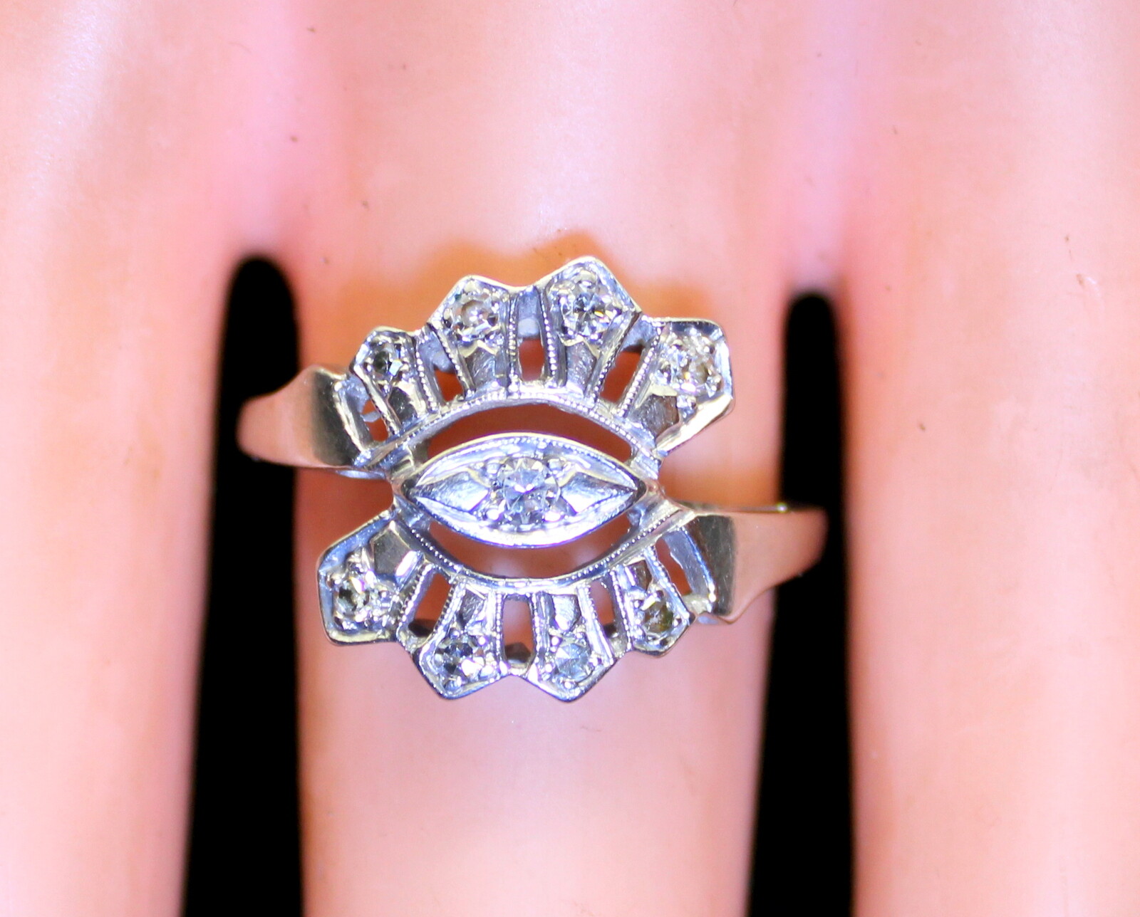 Gorgeous Antique 14K White Gold .20Ct(1/5CTW) Diamond Cocktail Ring, Circa:1920s