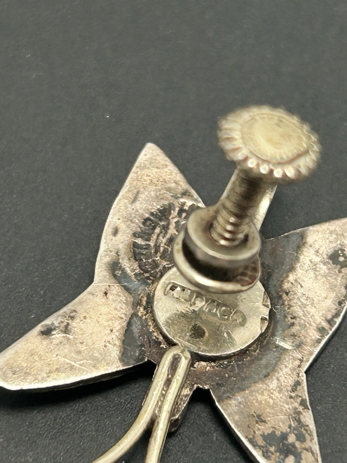 Vintage Mexico 925 Sterling Silver Abalone Butterfly Screw Back Earrings