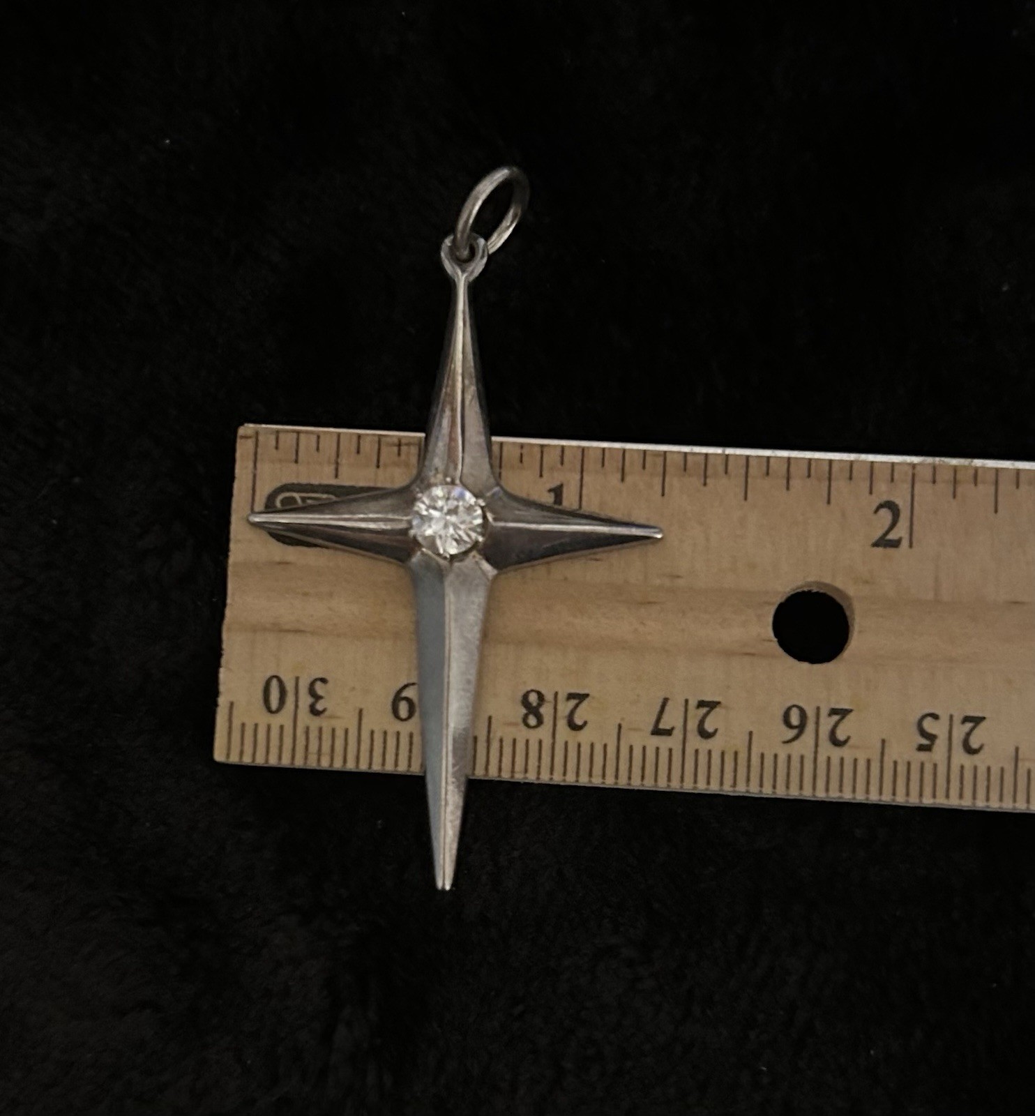 Vintage Sterling Silver Signed Revere Cross Pendant 2 1/4”L ,With CZ Stone 4.4 G