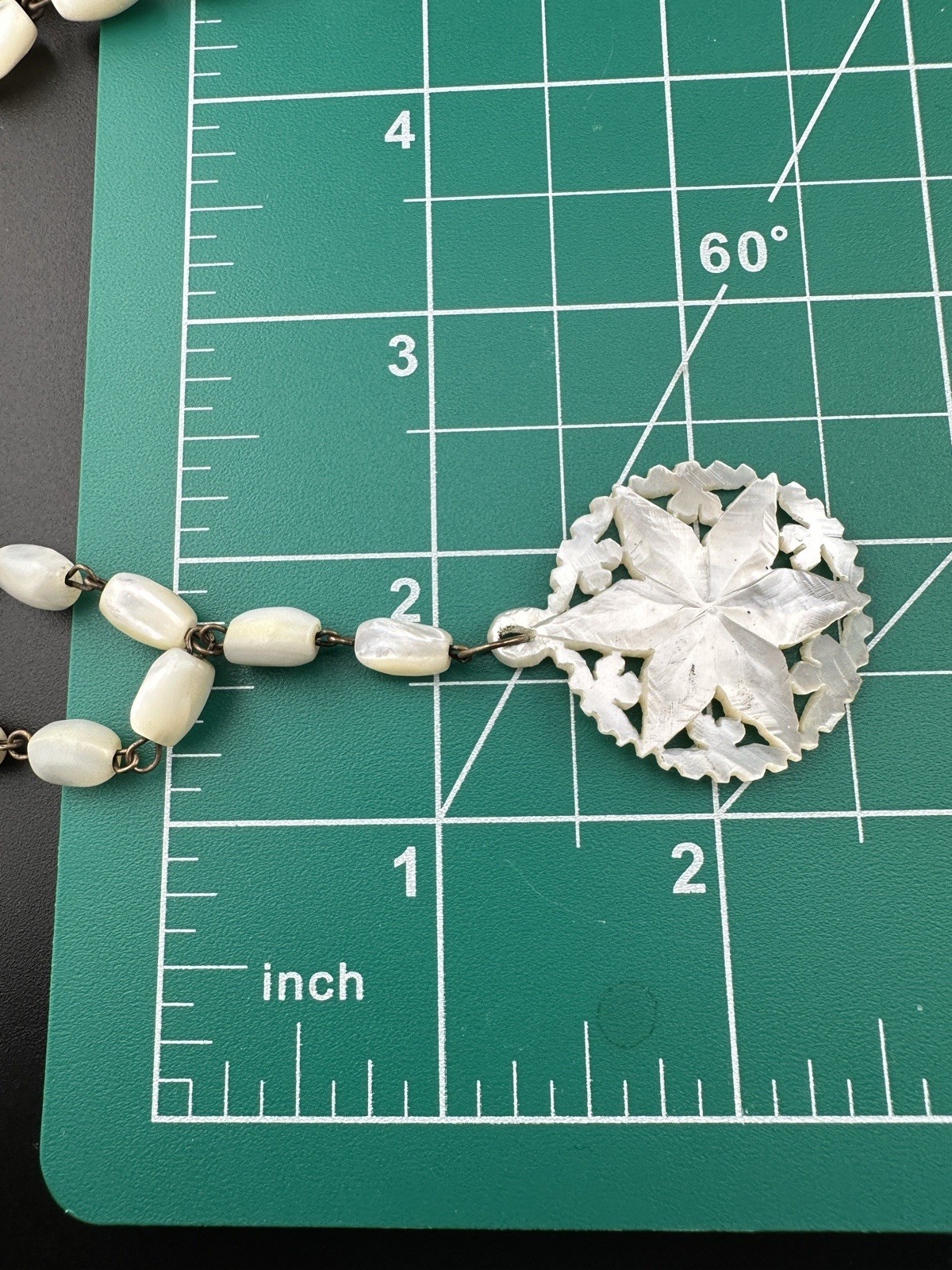 Antique Hand Carved Mother Of Pearl Star Beaded Pendant Necklace – Rosary
