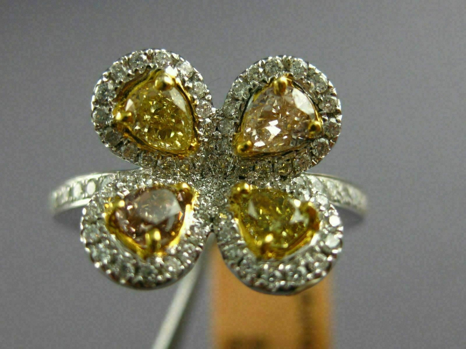 ESTATE WIDE 1.52CT MULTI COLOR DIAMOND 14KT 2 TONE GOLD CLOVER FLOWER LOVE RING