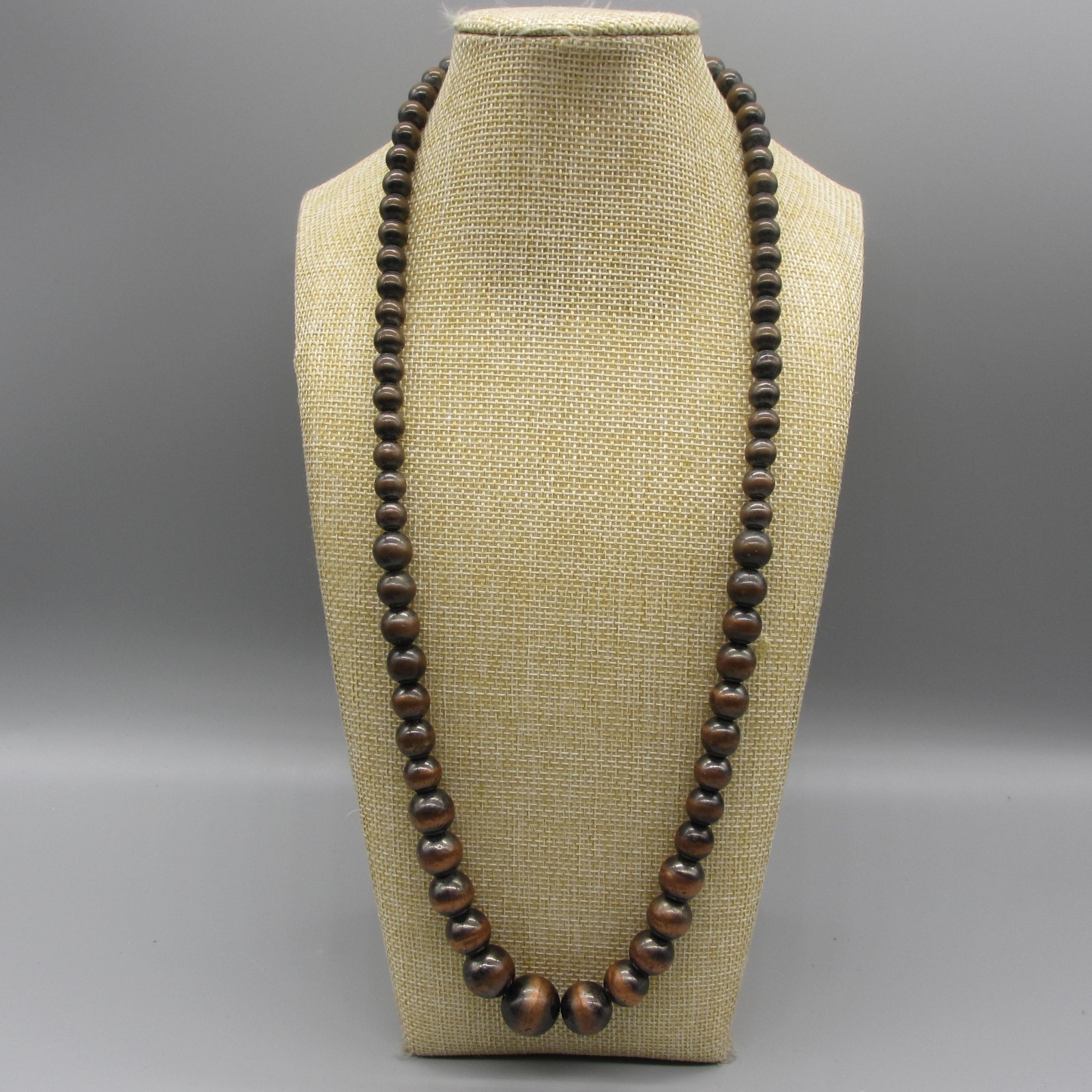 Vintage Copper Tone Bead Necklace 25 Inch