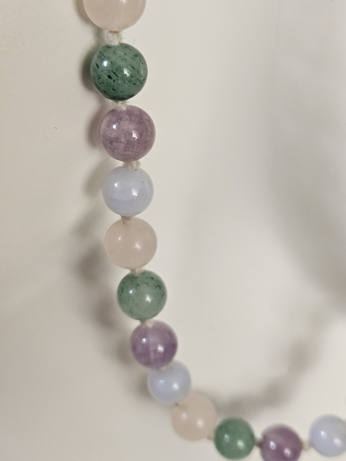 Vtg Multi Color Pastel Round Beaded Necklace Bracelet Set Jade Agate Quartz