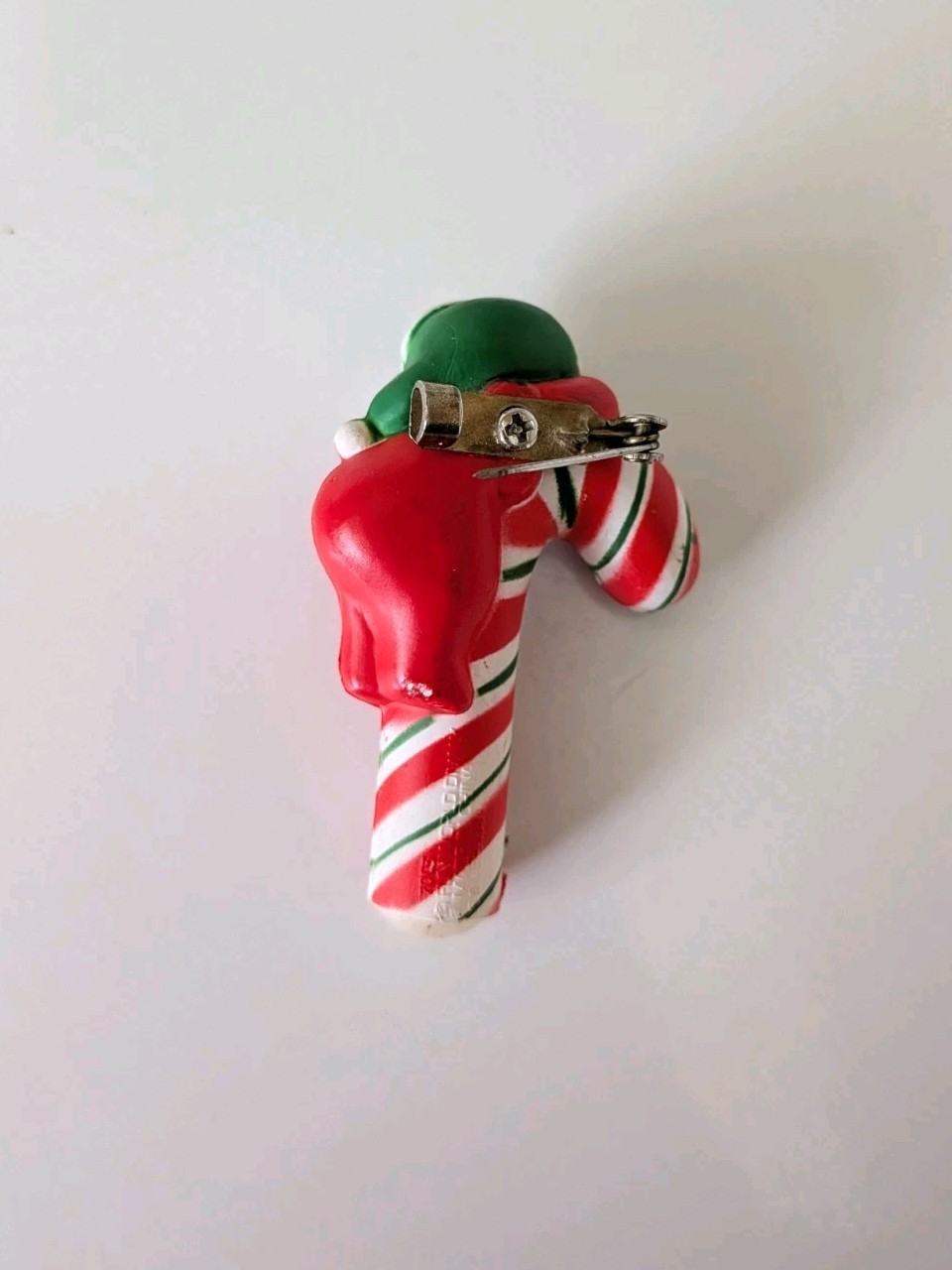 Vintage Fun World Panda On Candy Cane Pin Brooch Frosty Plastic Christmas 2”