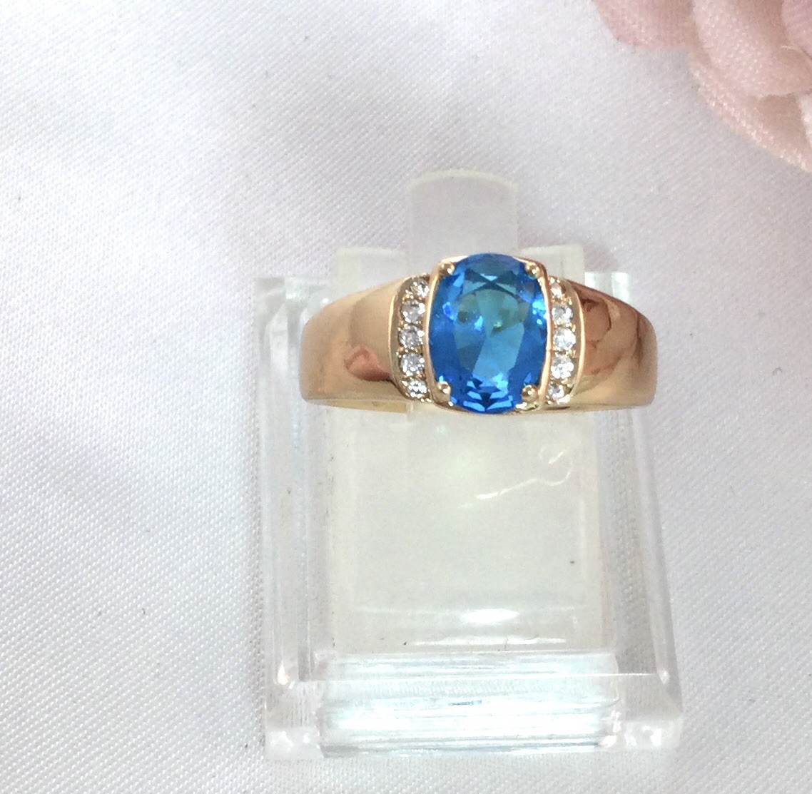 Vintage Jewellery Gold Ring Blue Topaz White Sapphires Antique Deco Jewelry