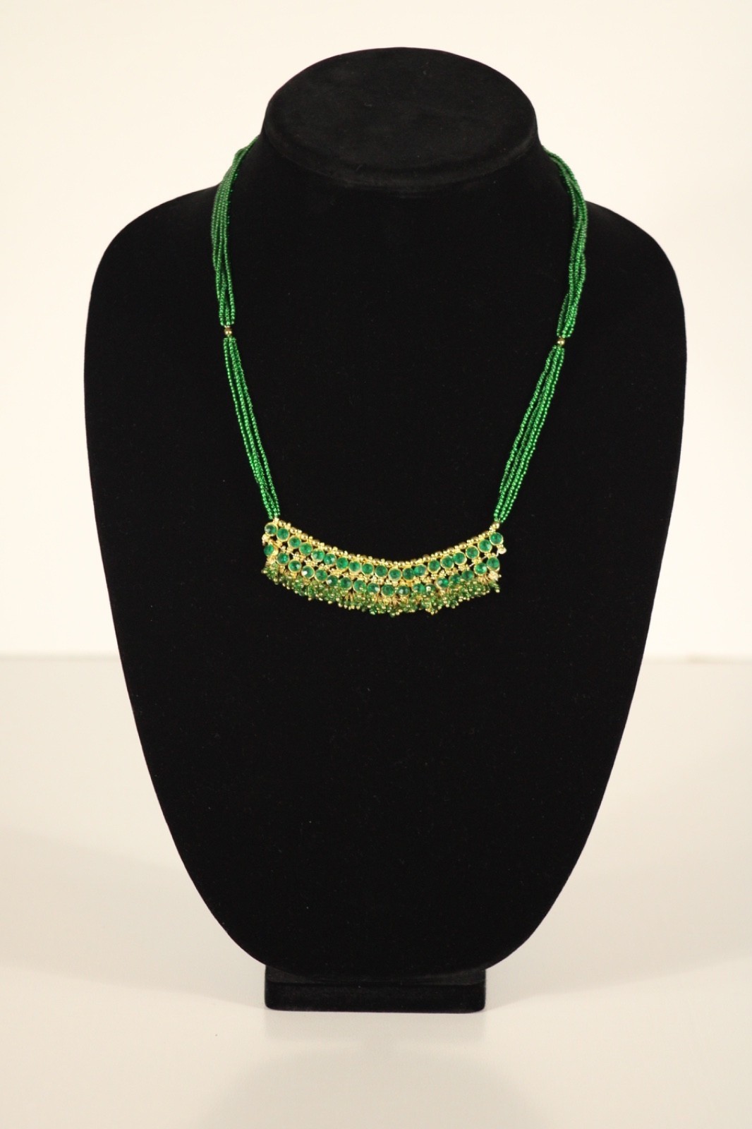 Beaded Necklace Emerald Green 20″ 20 in 4 Strand Small Tiny Seed Bead Handmade