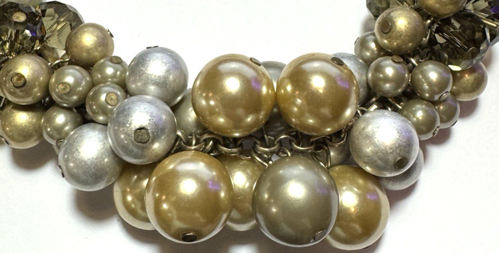 Vintage Necklace SIGNED LIA SOPHIA Chain Cluster Beaded Glass Faux Pearl Gold 8