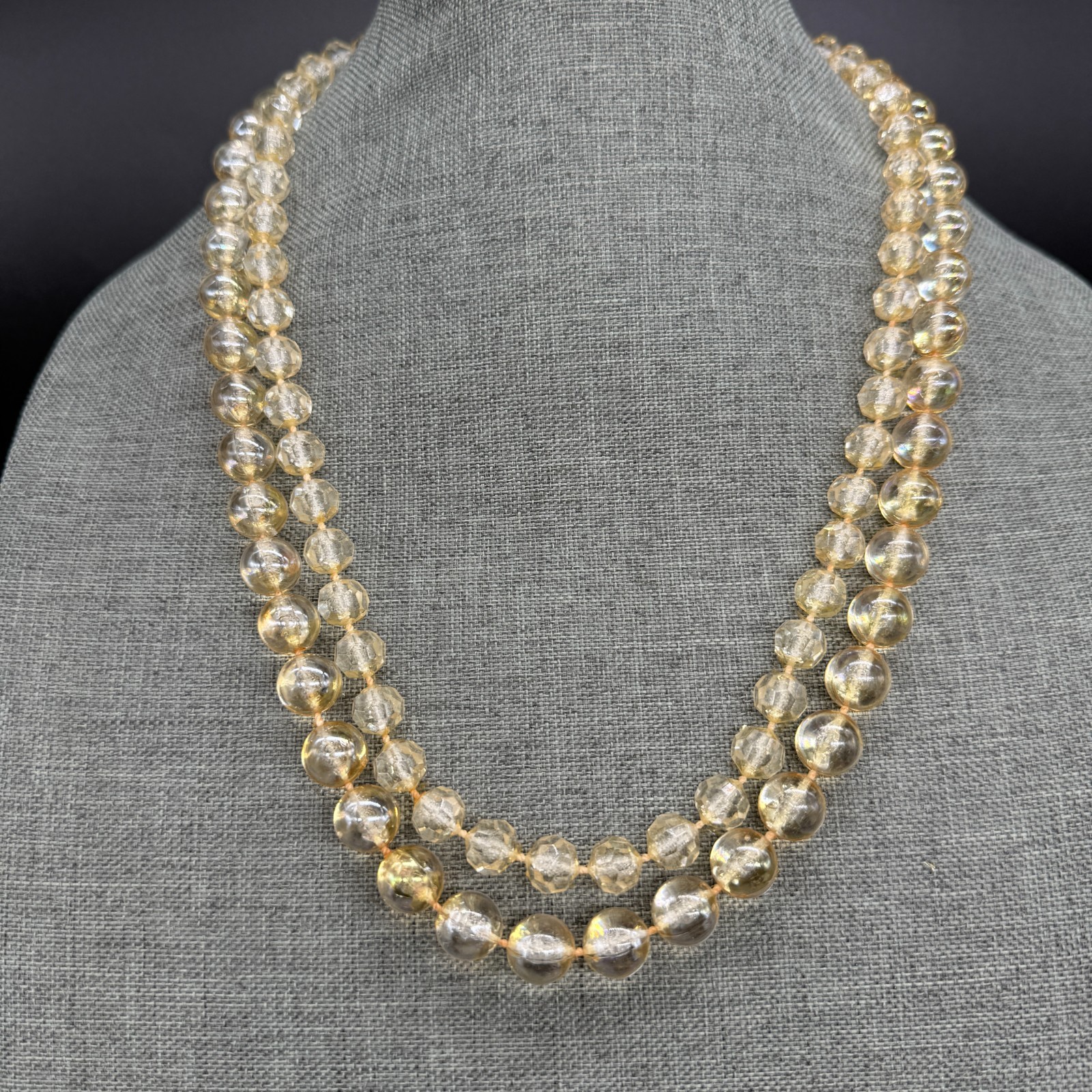 Vintage Necklace Golden Acrylic Beads Double Strand 22 Inches