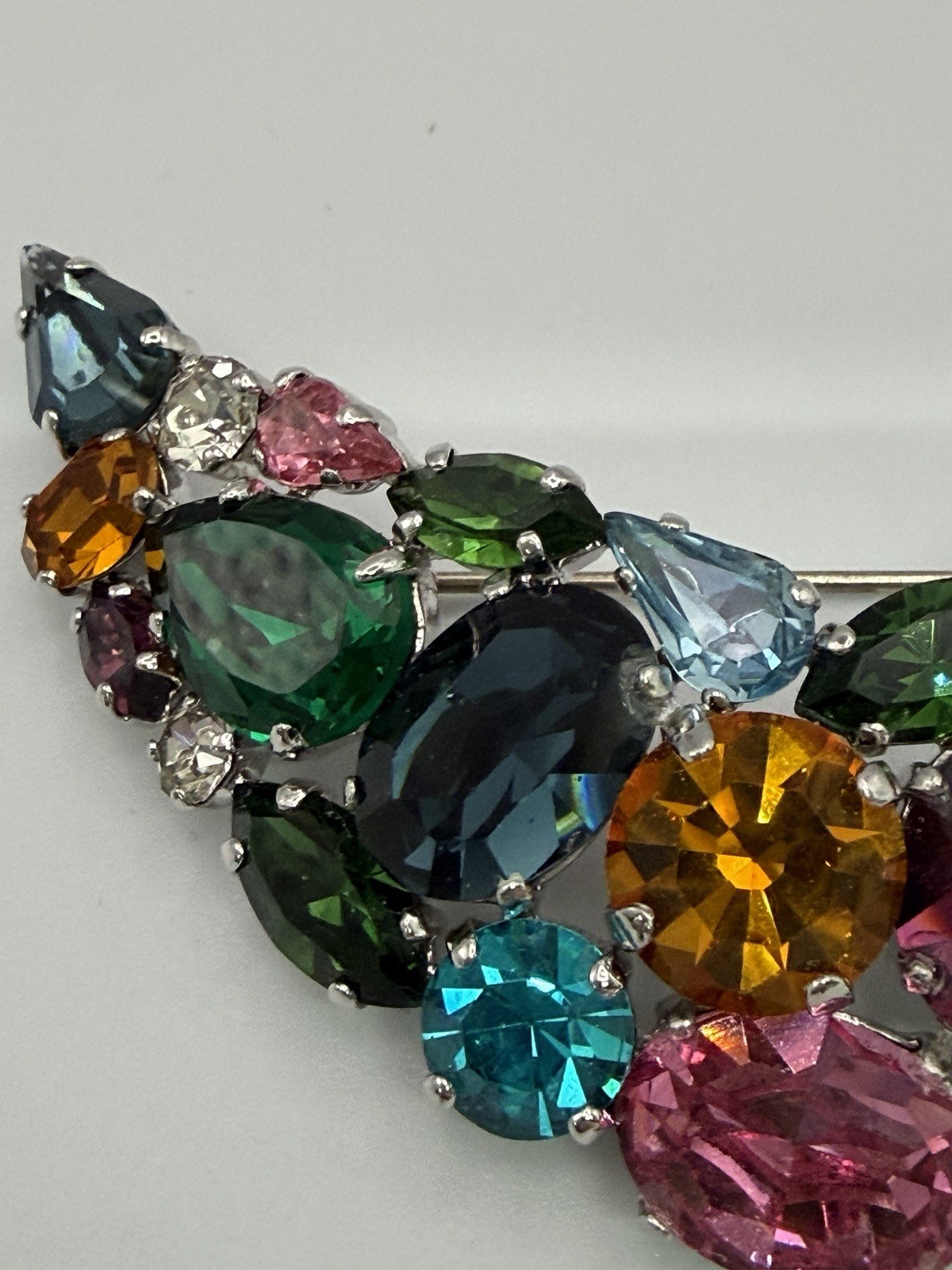 Lg Vintage Austrian Crystal 70s Brooch Brilliant Sparkling Multicolour & Shapes