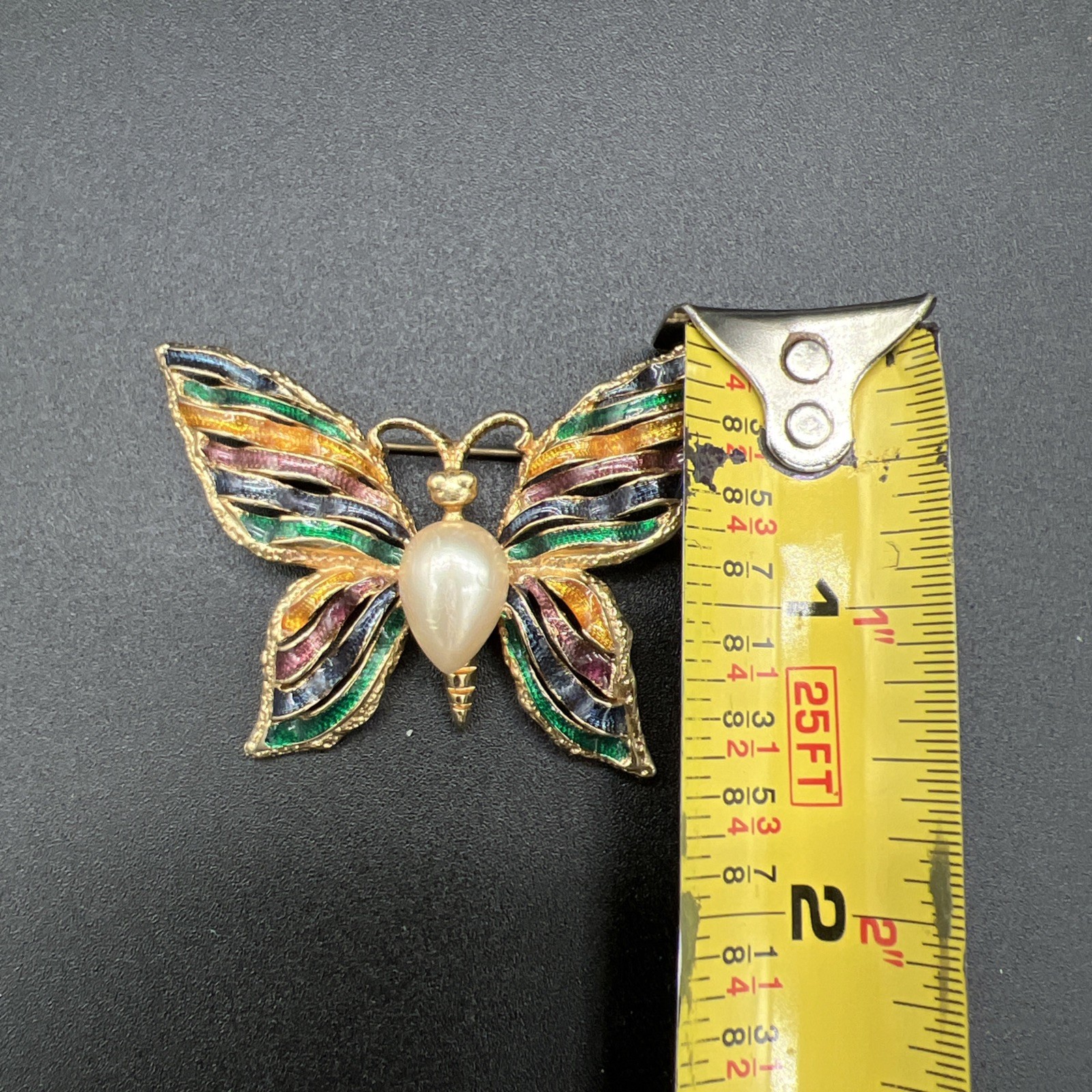 FO Fernando Originals Butterfly Brooch Pin Ribbon Enameled Wings Faux Pearl B5