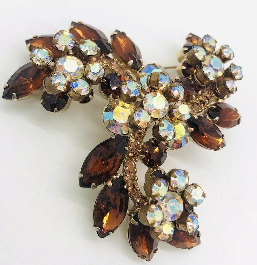 Large JULIANA Delizza & Elster Swirling AB Rhinestone Brooch Vintage Jewelry