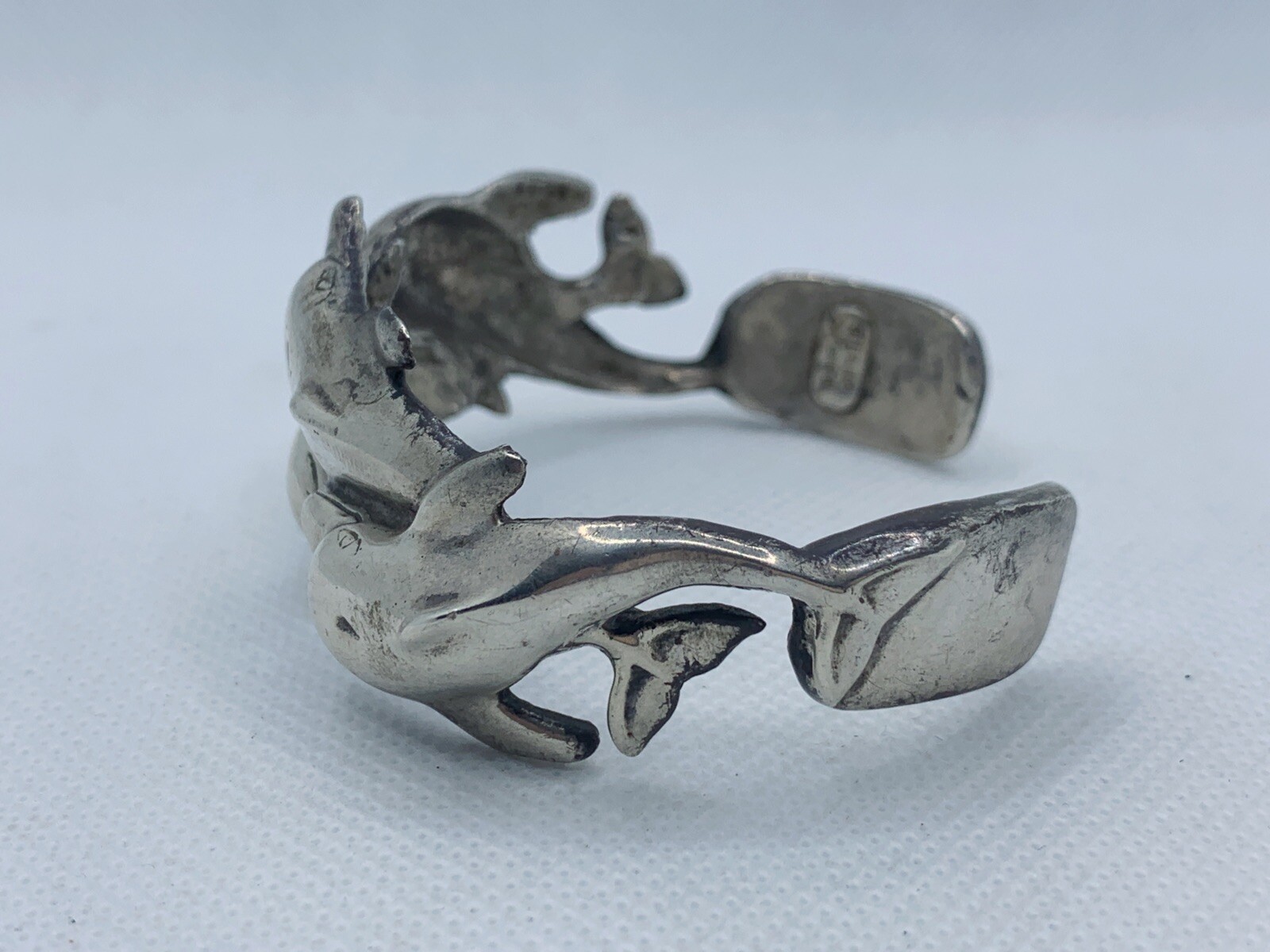 VTG Signed TH.Bush Sterling Silver Dolphin Wave Cuff Bracelet 45g #bda