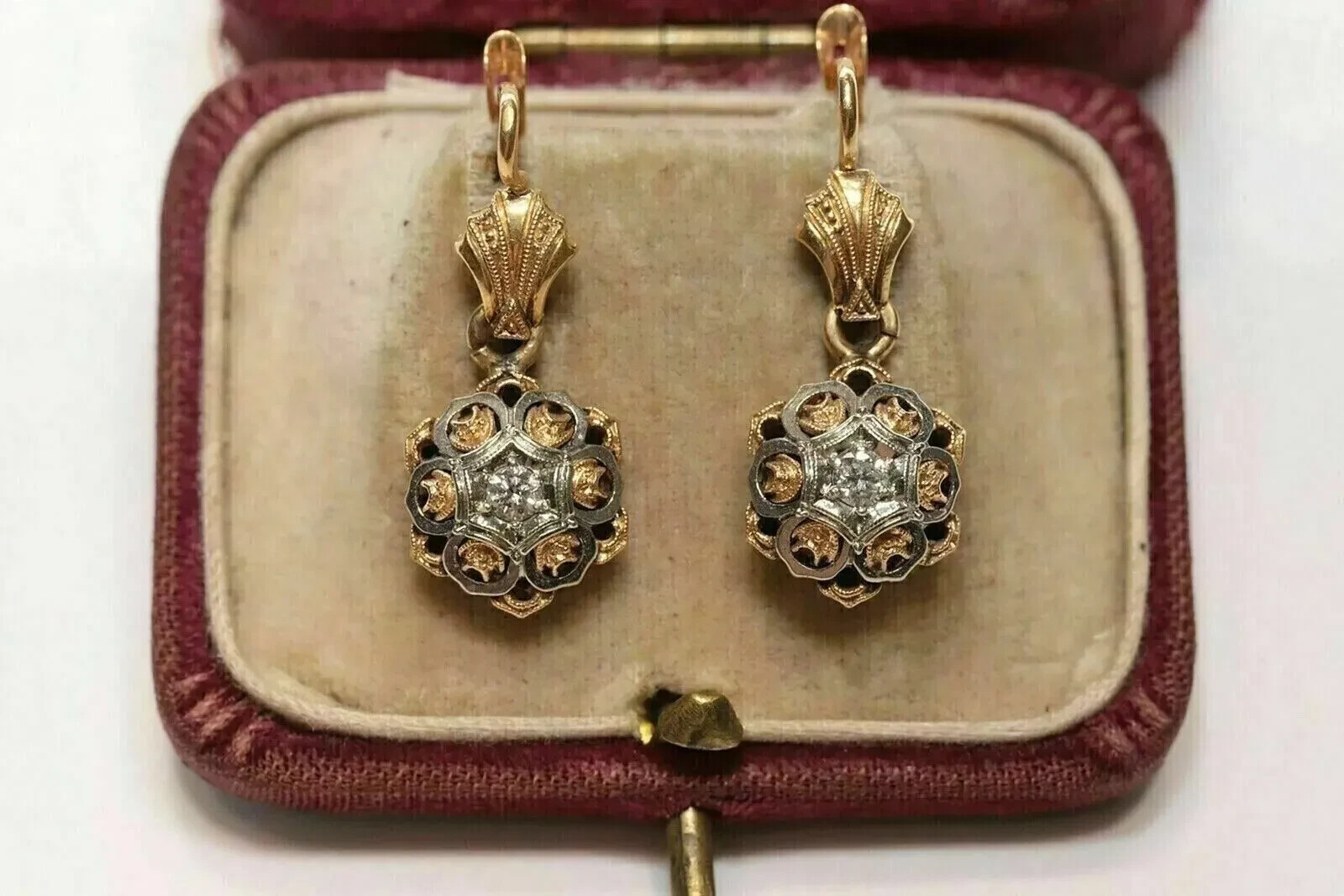 Art Deco Style Round Lab Created Diamond Wedding 14K Yellow Gold Finish Earrings