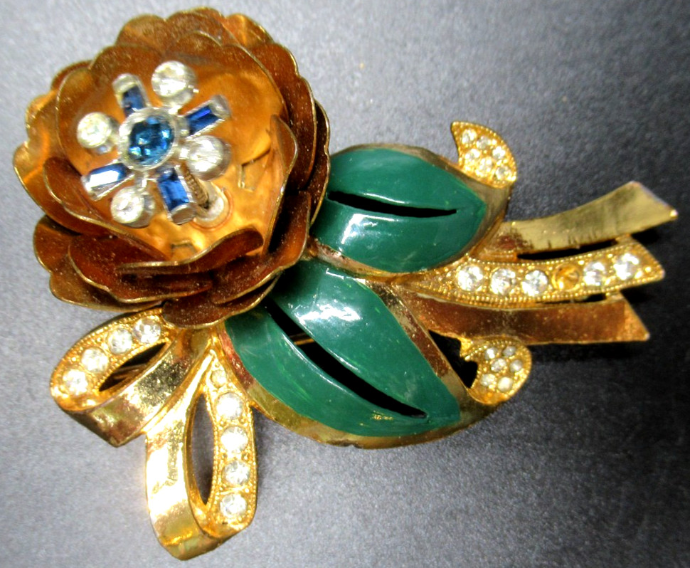 Beautiful Trembler Rhinestone Enamel Flower Vintage Pin Brooch Coro?