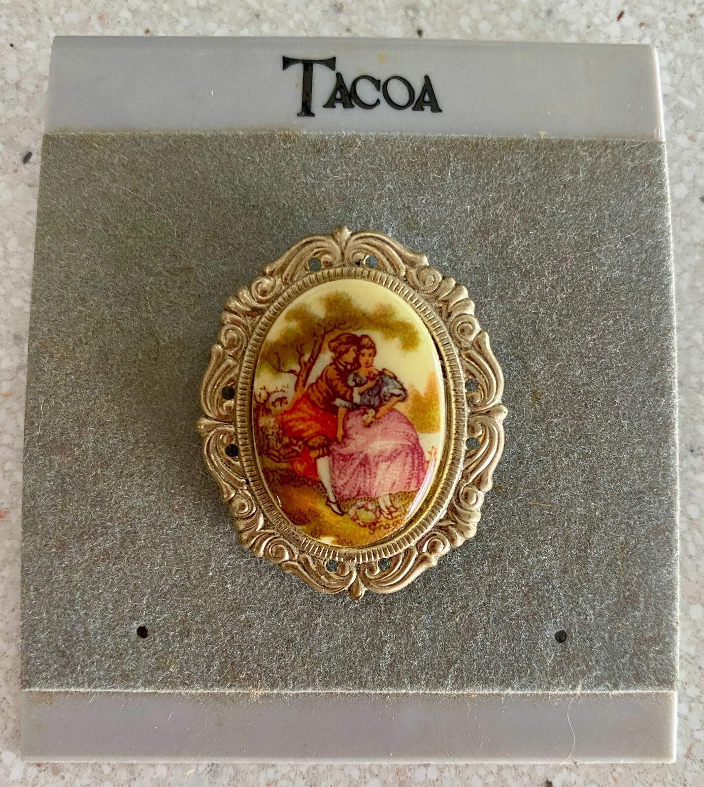 Vintage Tacoa Victorian Romantic Couple Limoge Brooch Pin New