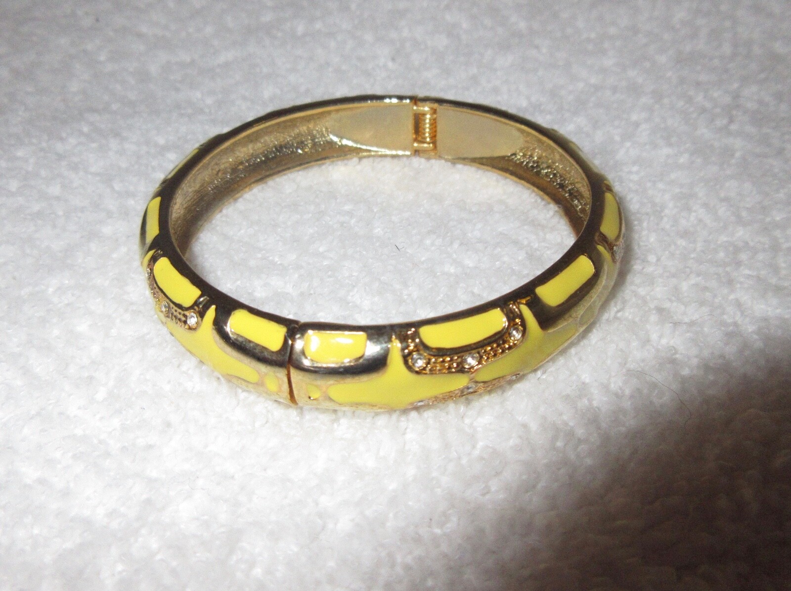 Yellow Enamel Crystal Accent Geo Bangle Bracelet Gold Tone or Plated –Superb!
