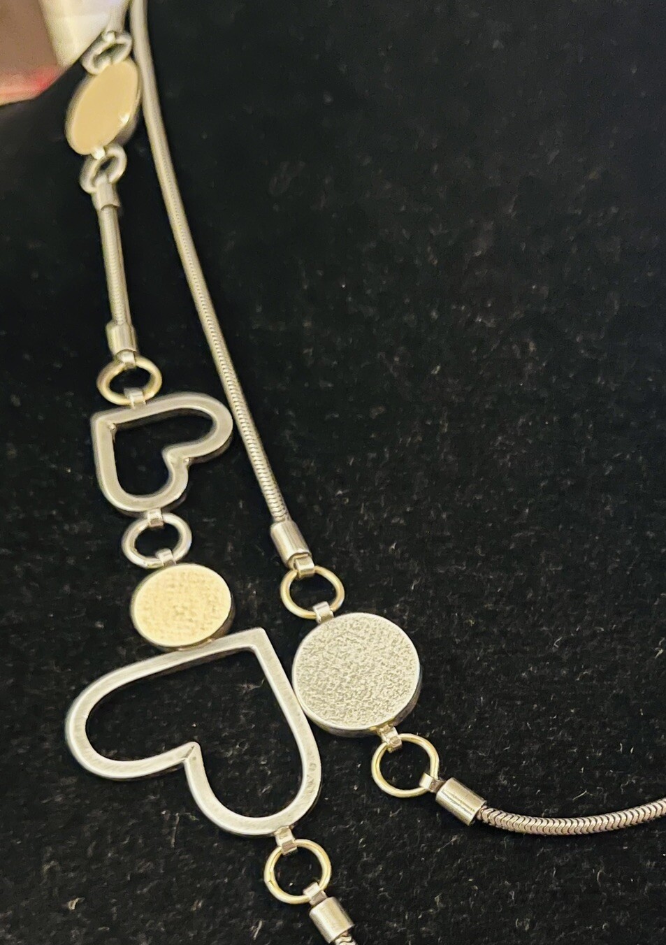 Vtg Estate Mid Century Modernist Textured Sterling Gold Hearts Station Necklace