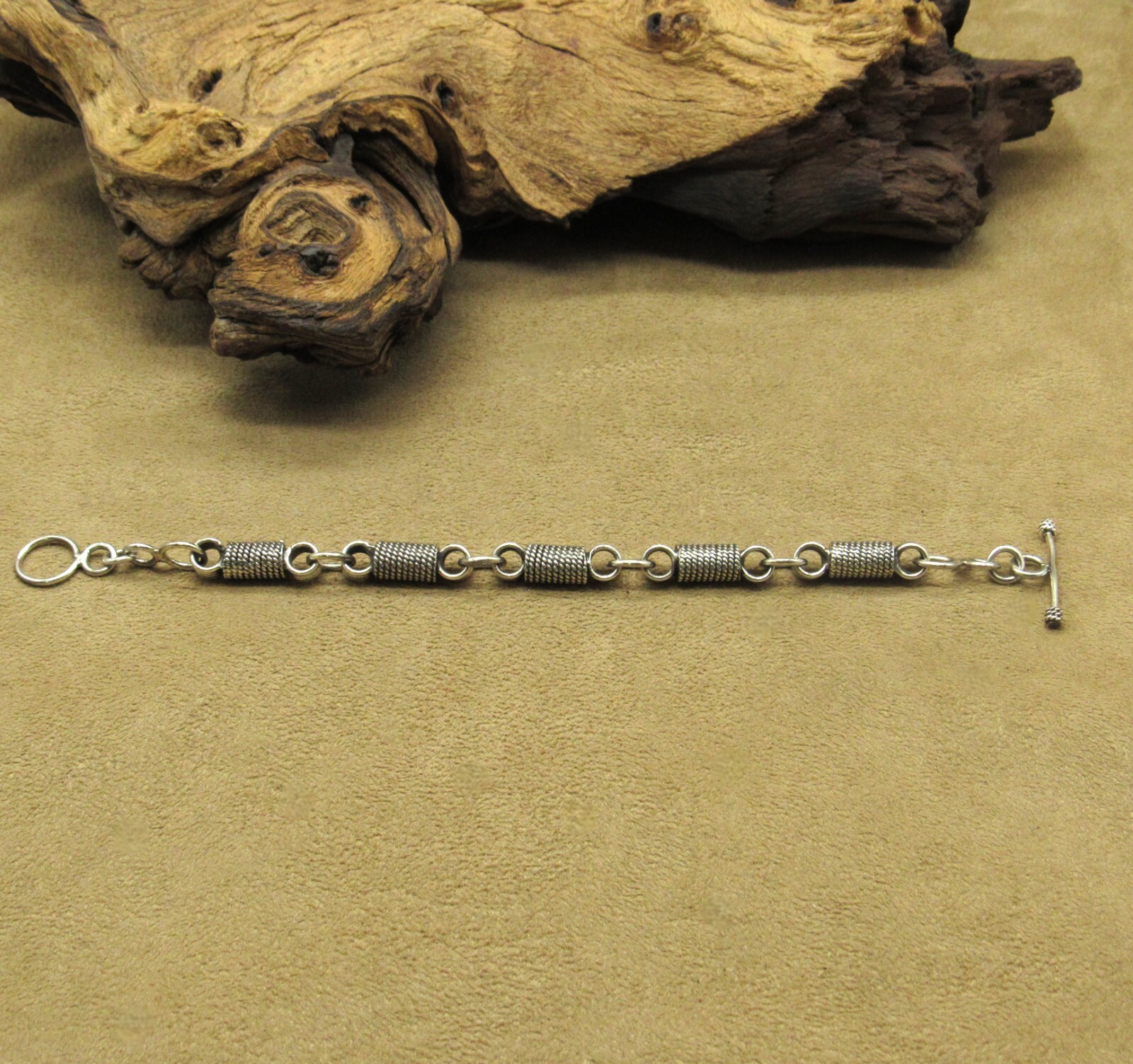 Sterling Silver Wrapped Wire Cylinder Link Bracelet