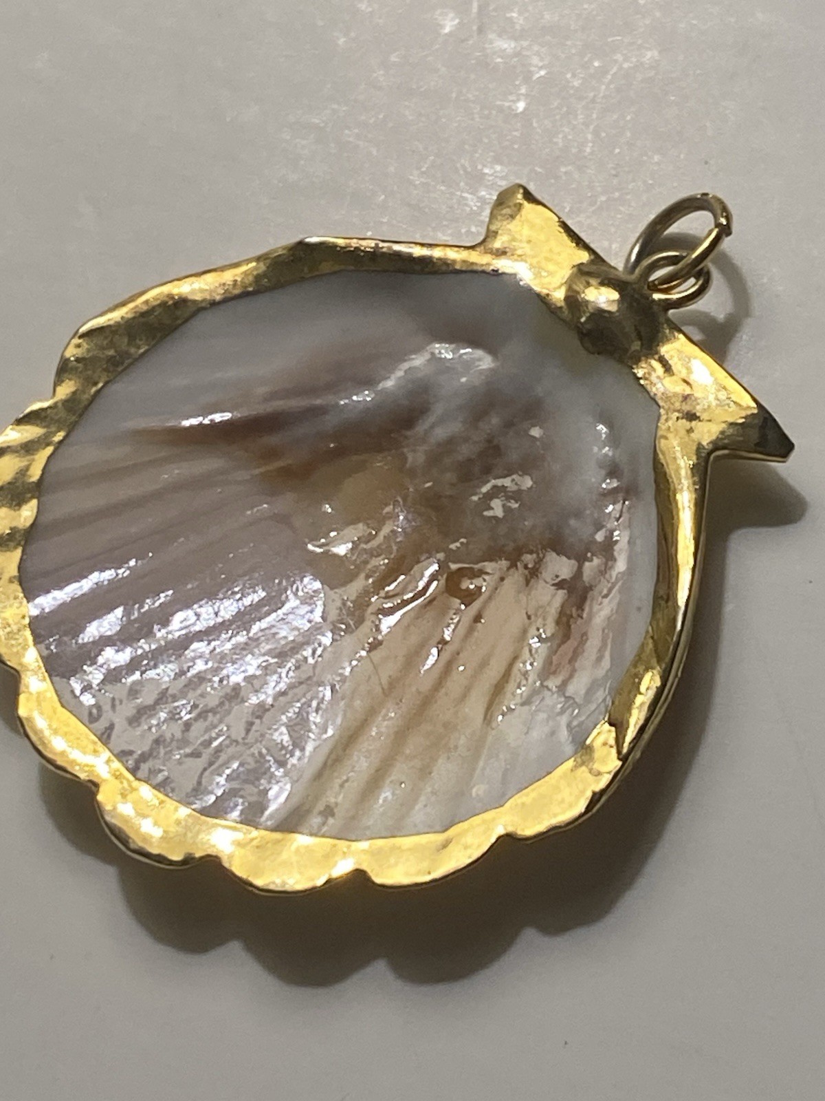 Vintage Pink And White Sea Shell Pendant Yellow Gold Rim