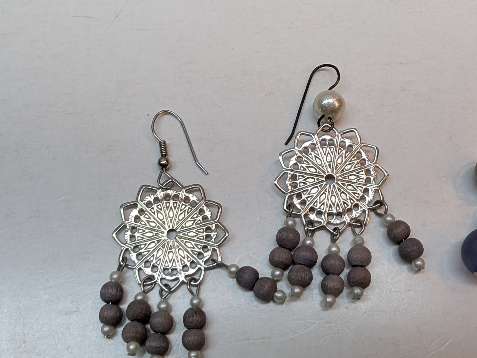 SET OF 6 Earrings Pierced Dangle Drop Hoop Silver Tone Hook Wire Beaded Jewelry