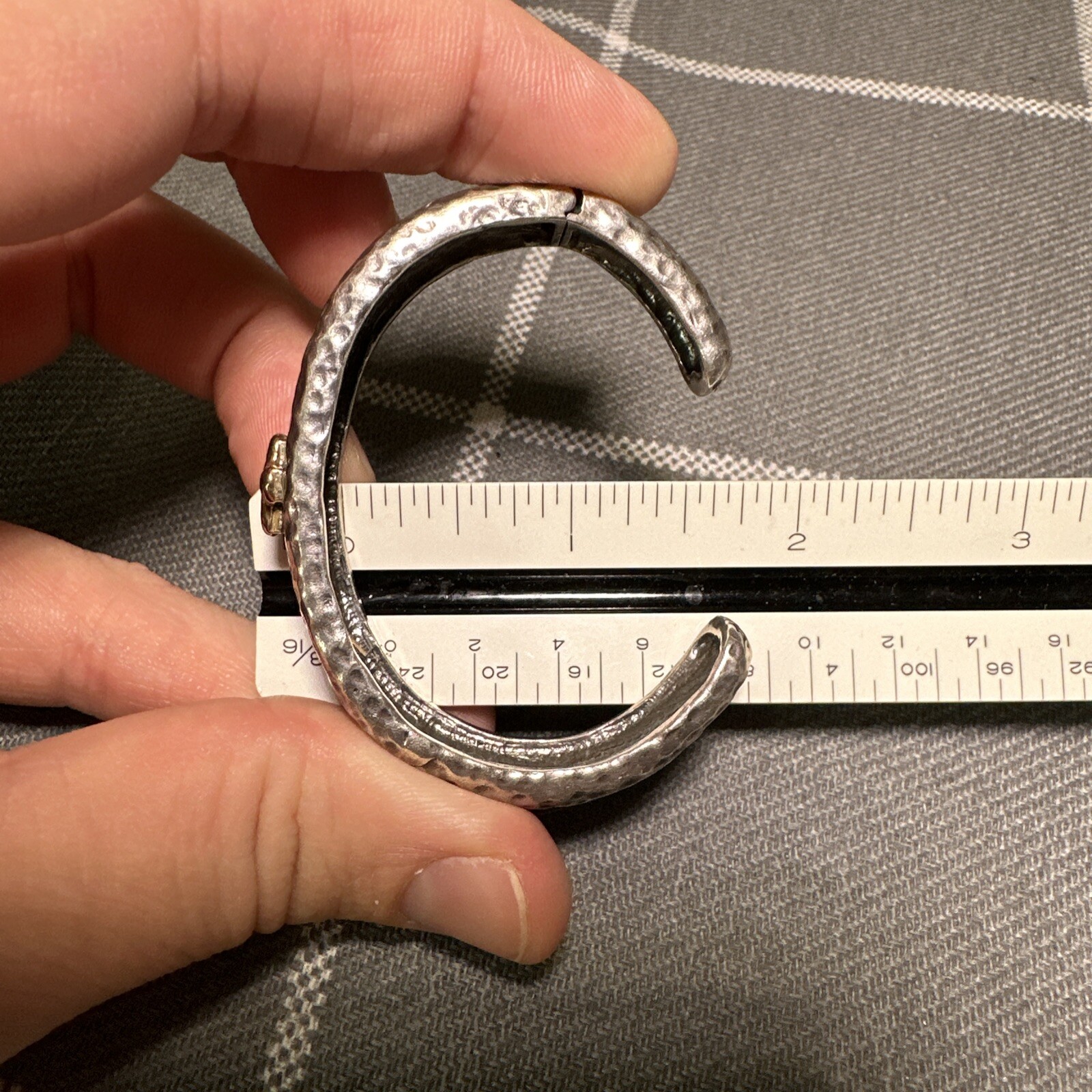 Vintage Dian Malouf 925 14k Hinged Small Cuff Bracelet Hammered