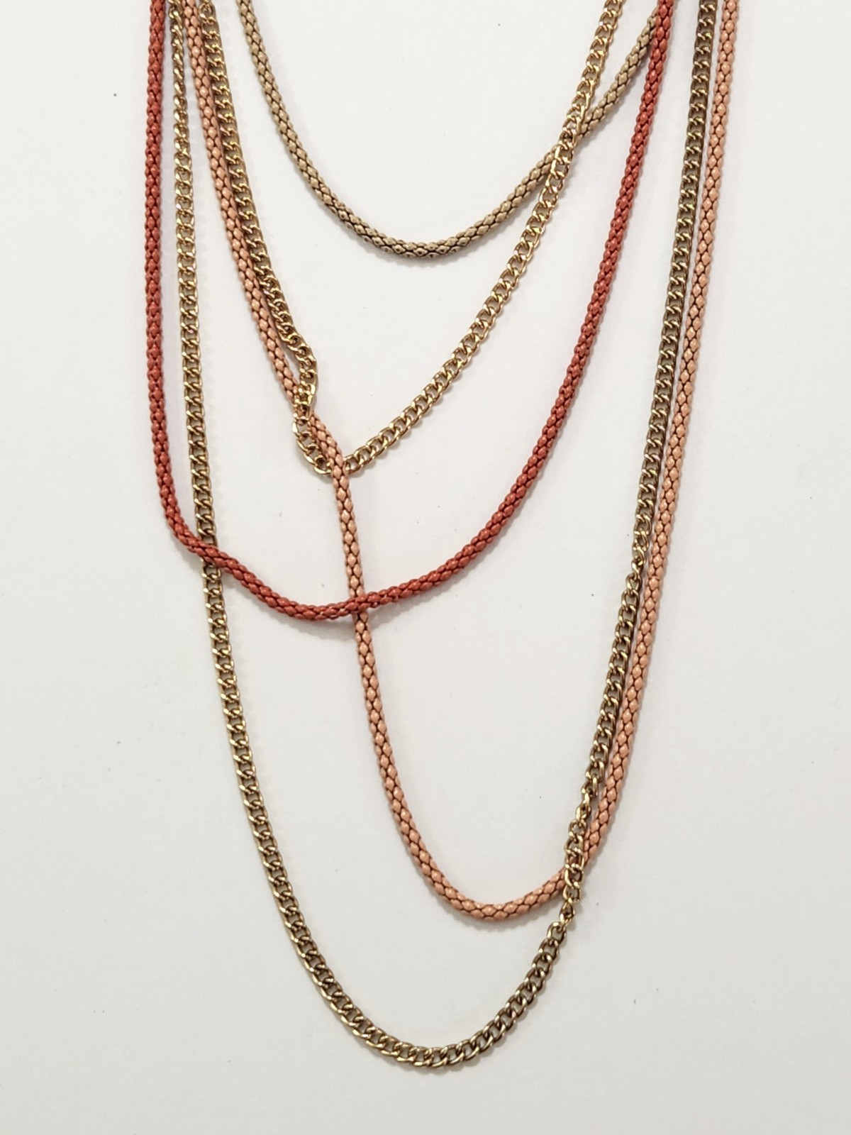 Vtg 5 Layer Chain Necklace Goldtone Peach Orange Business Casual Fashion Retro