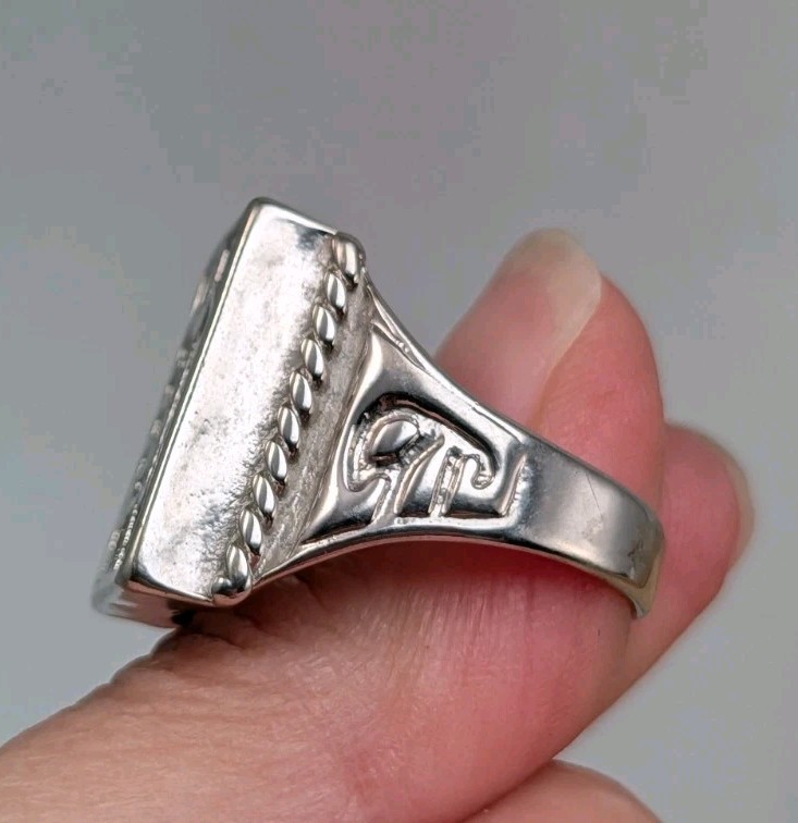 Vintage Silver Plated Native American Thunderbird Stone Chip Inlay Ring Sz 9.75