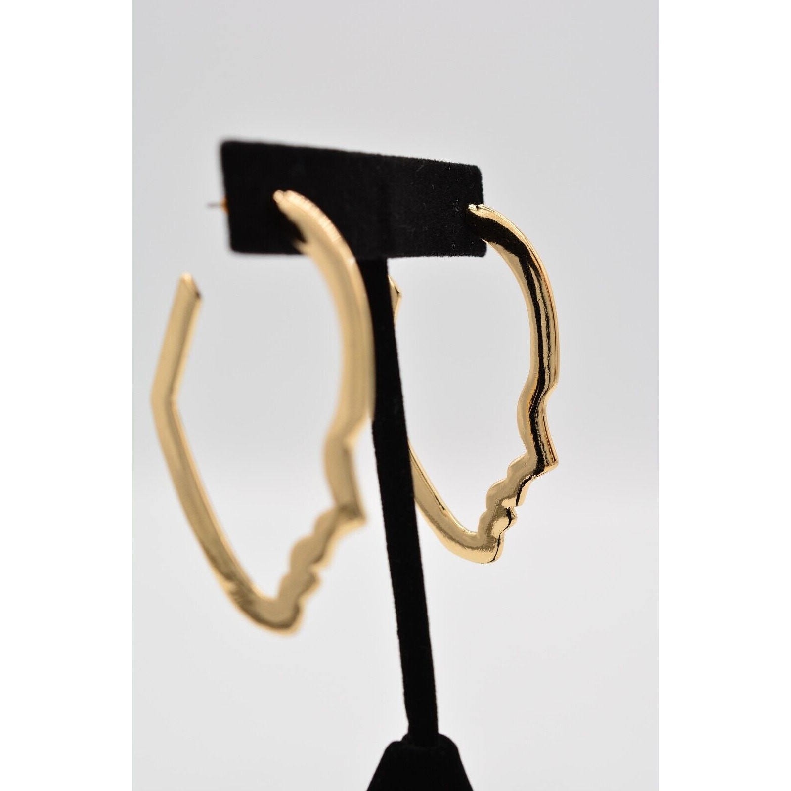 Vintage Drop Earrings Abstract Face Hoops Silhouette Gold Tone Dangle 1990s 9G