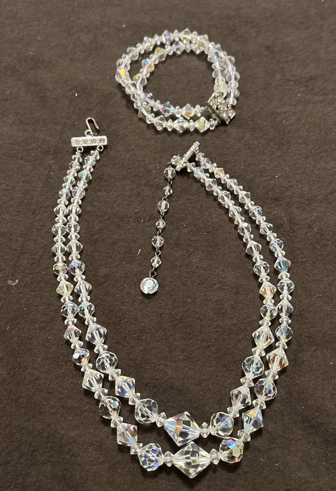 Gorgeous Vtg Set La Roco Crystal Cut Bead 2 Strand Necklace & Bracelet Signed