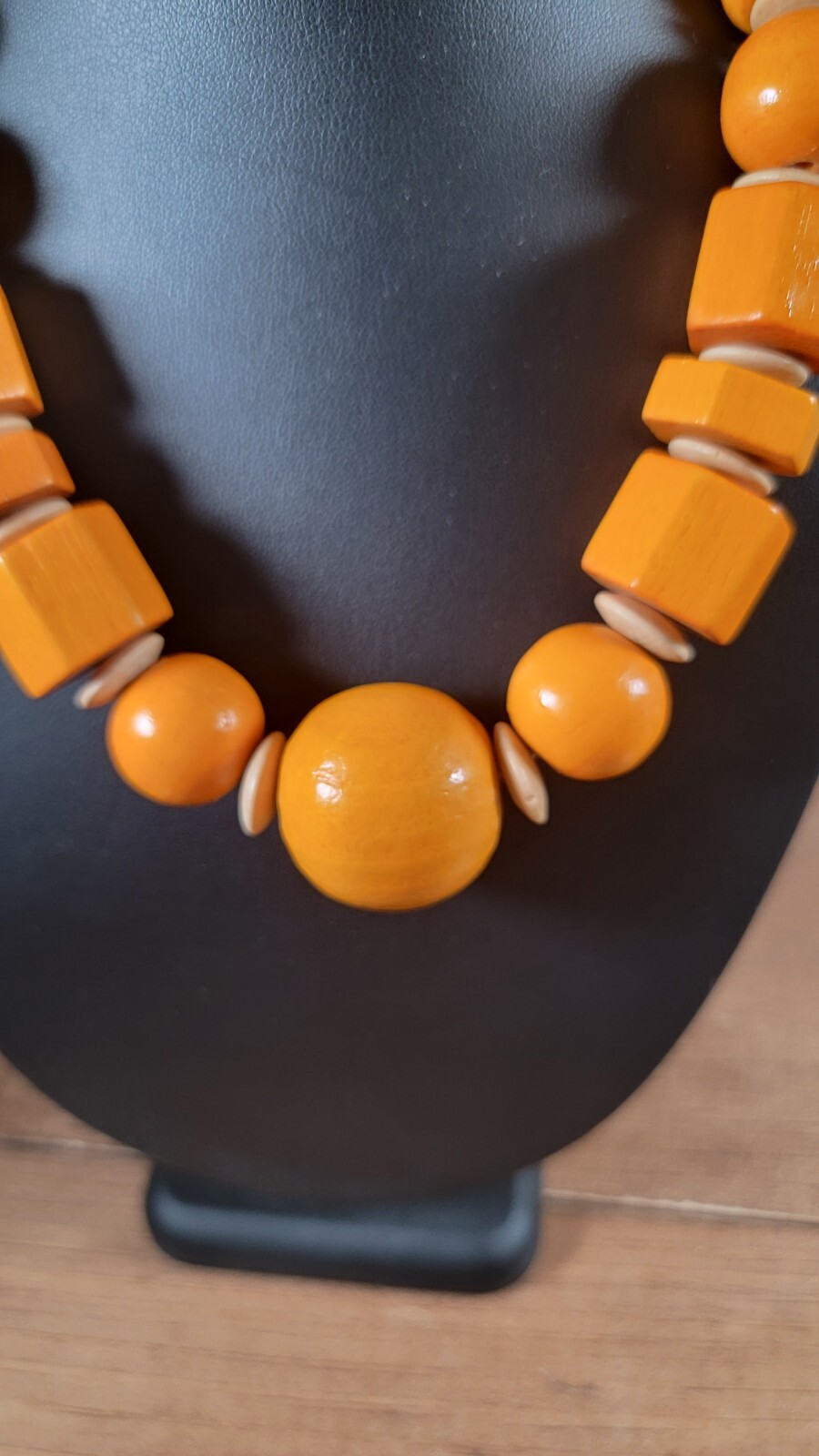 Vintage NWT Tacoa Big Orange Beaded Necklace Multi Shape Wooden Bold Chunky NOS