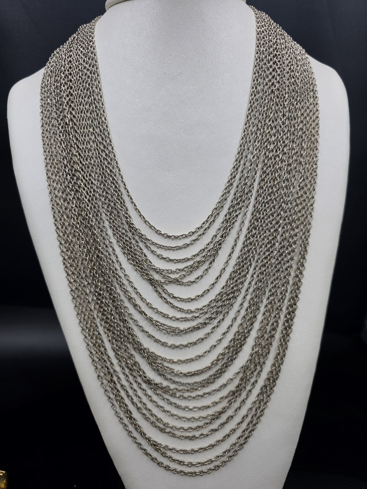 Lisner Vtg Collar Bib Multi Layer 25 Chain Necklace Silver Toned Cascade Cascade