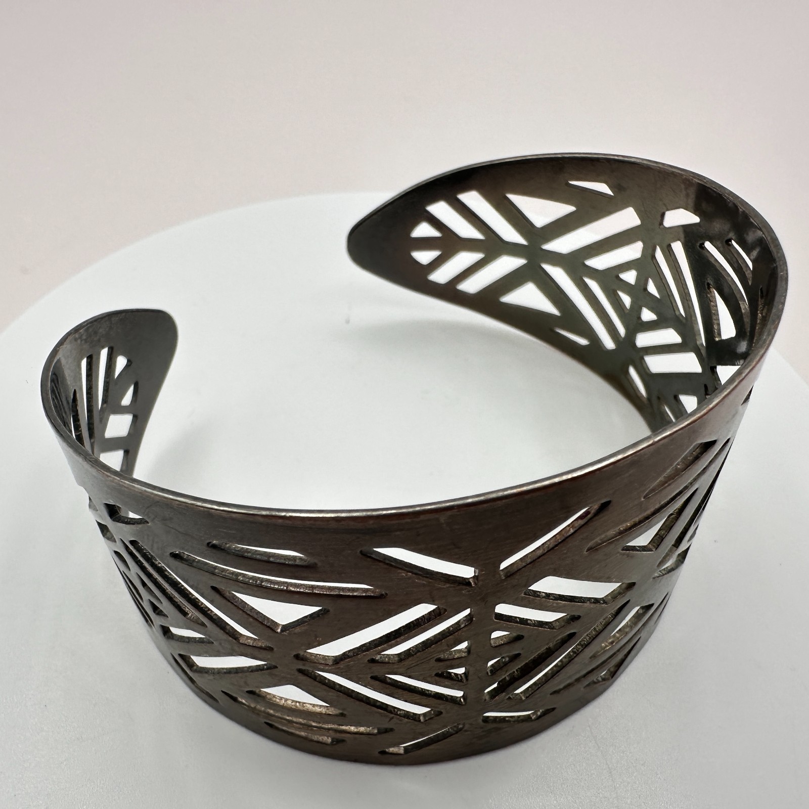 Vintage 80s Silver Tone Cutout Cuff Bracelet Geometric Wide Statement Jewelry
