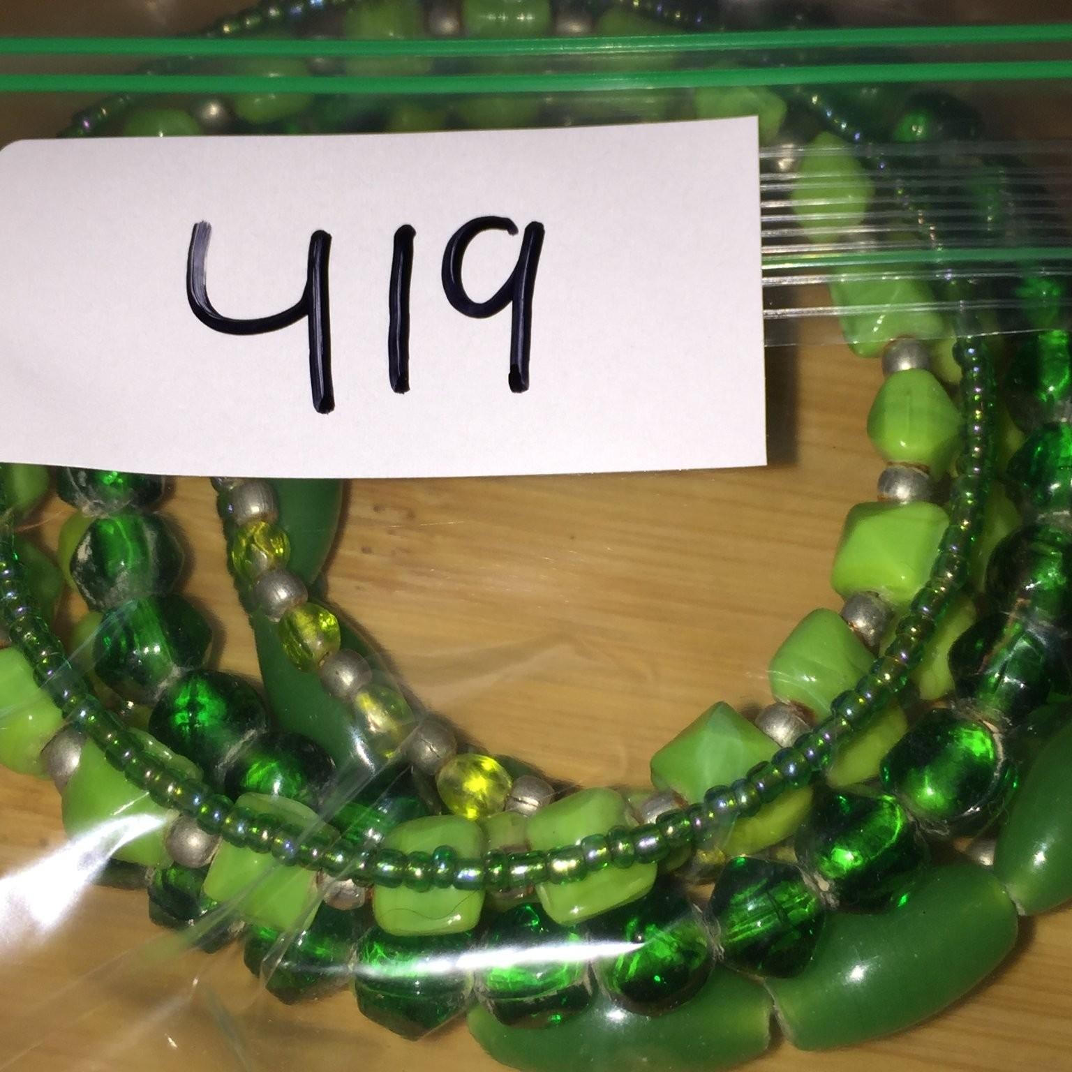 Vintage Multi-Strand Coil Wrap Bracelet Green Glass Acrylic Beads Boho