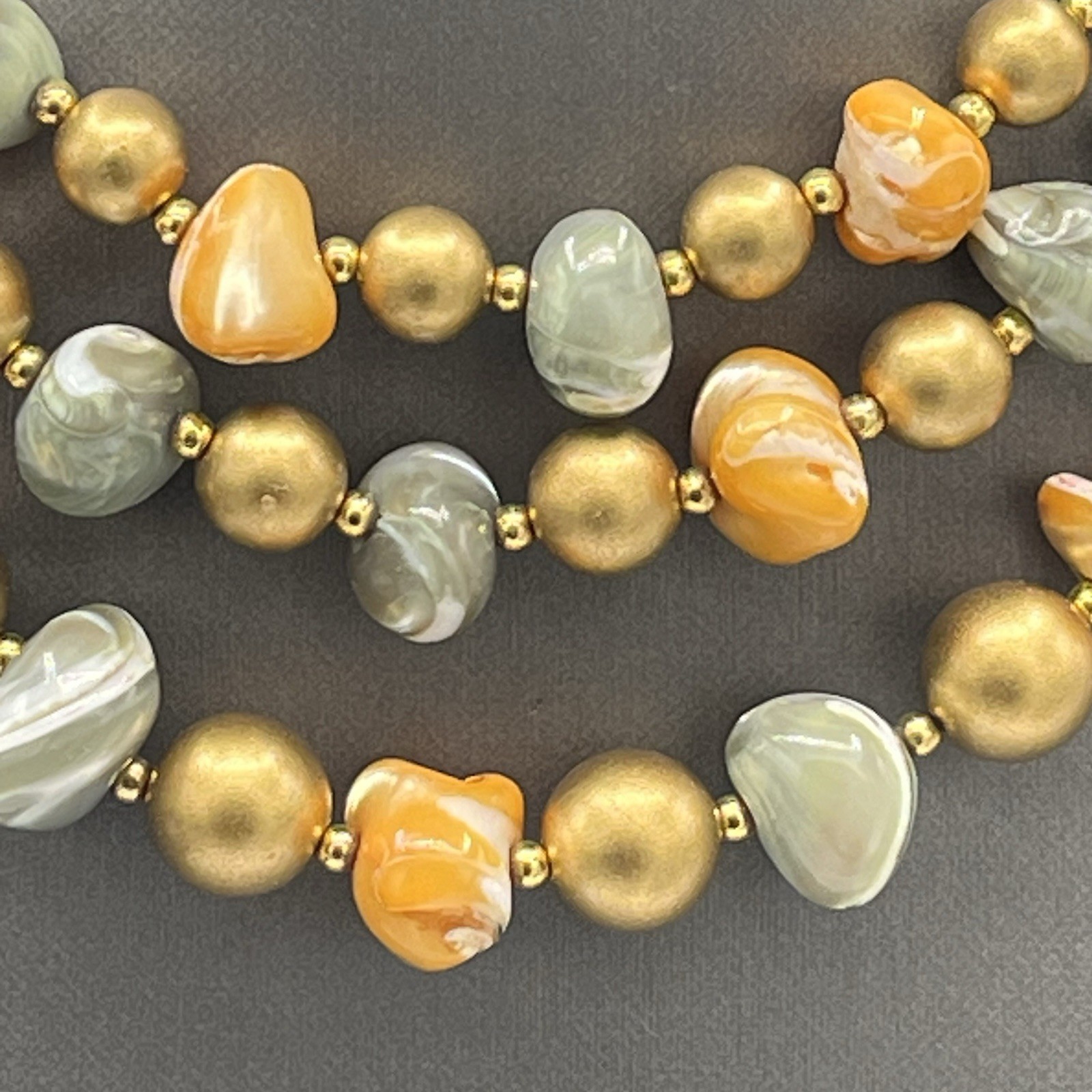 Stunning Vintage 3-Strand Orange Gray Bronze Beads 13” Choker