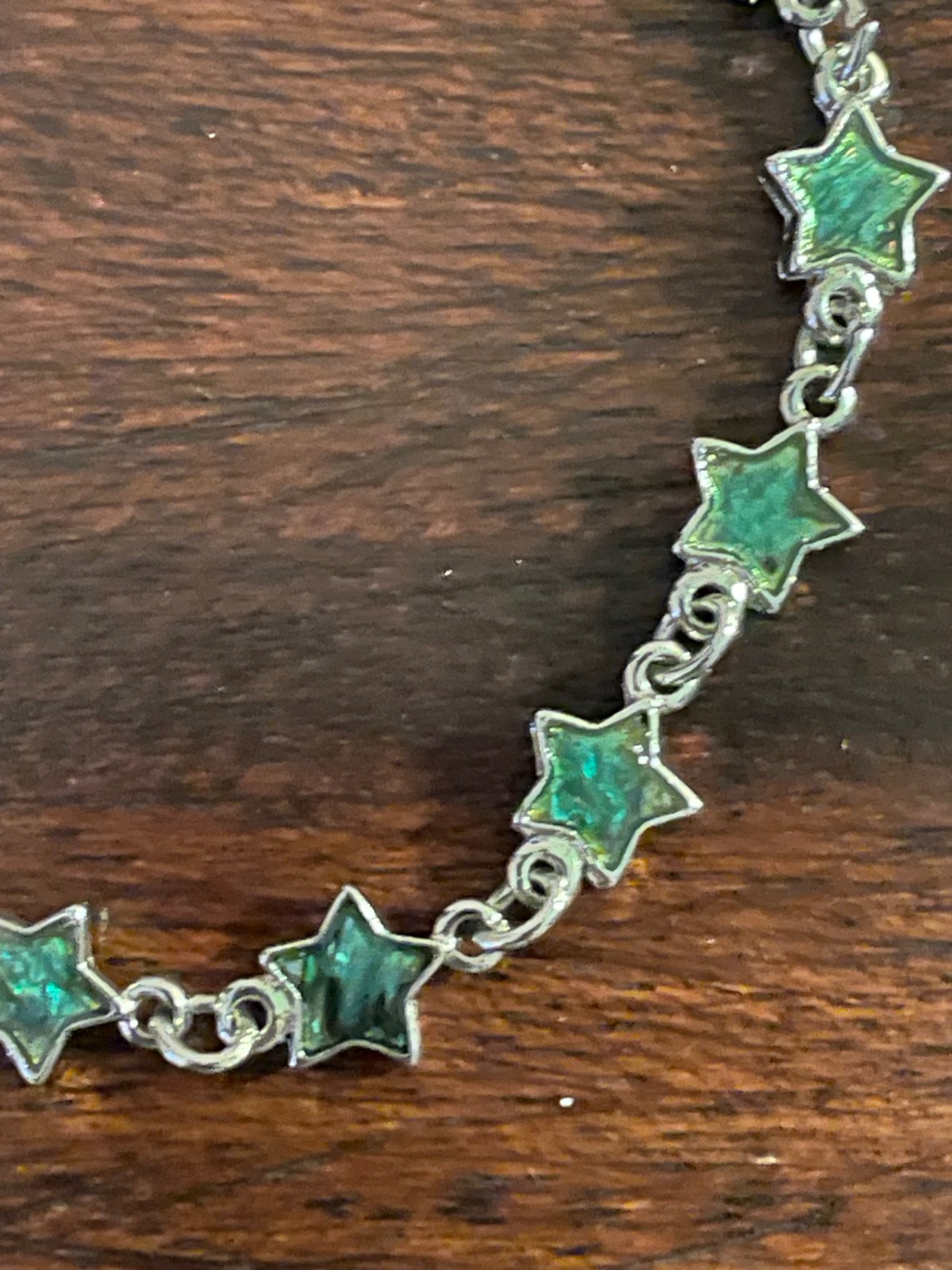 Vintage Multi-Color Abalone Star Silver Tone Bracelet 7″