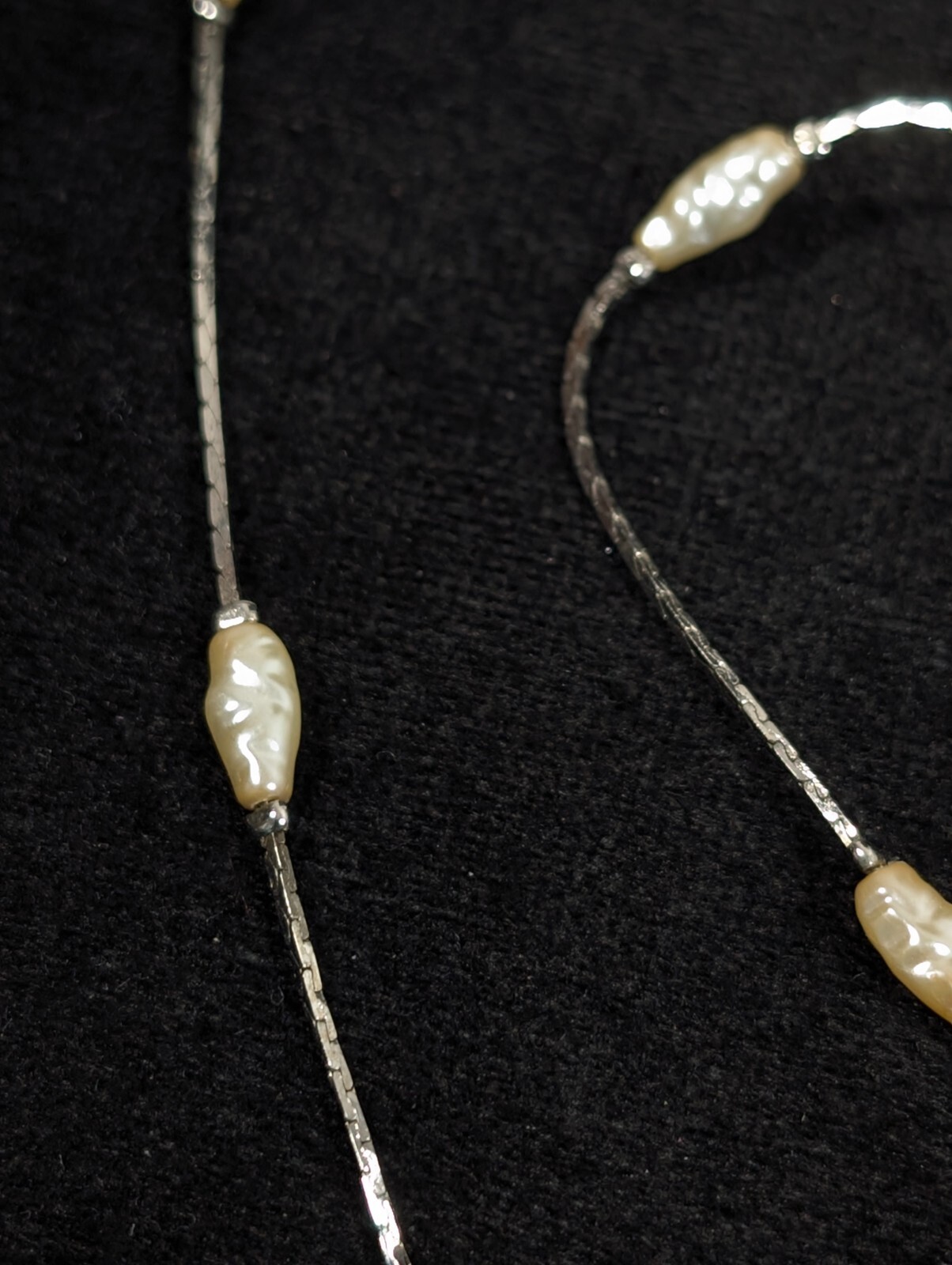 Vintage Off White Faux Freshwater Pearl Station Chain Necklace 24 in